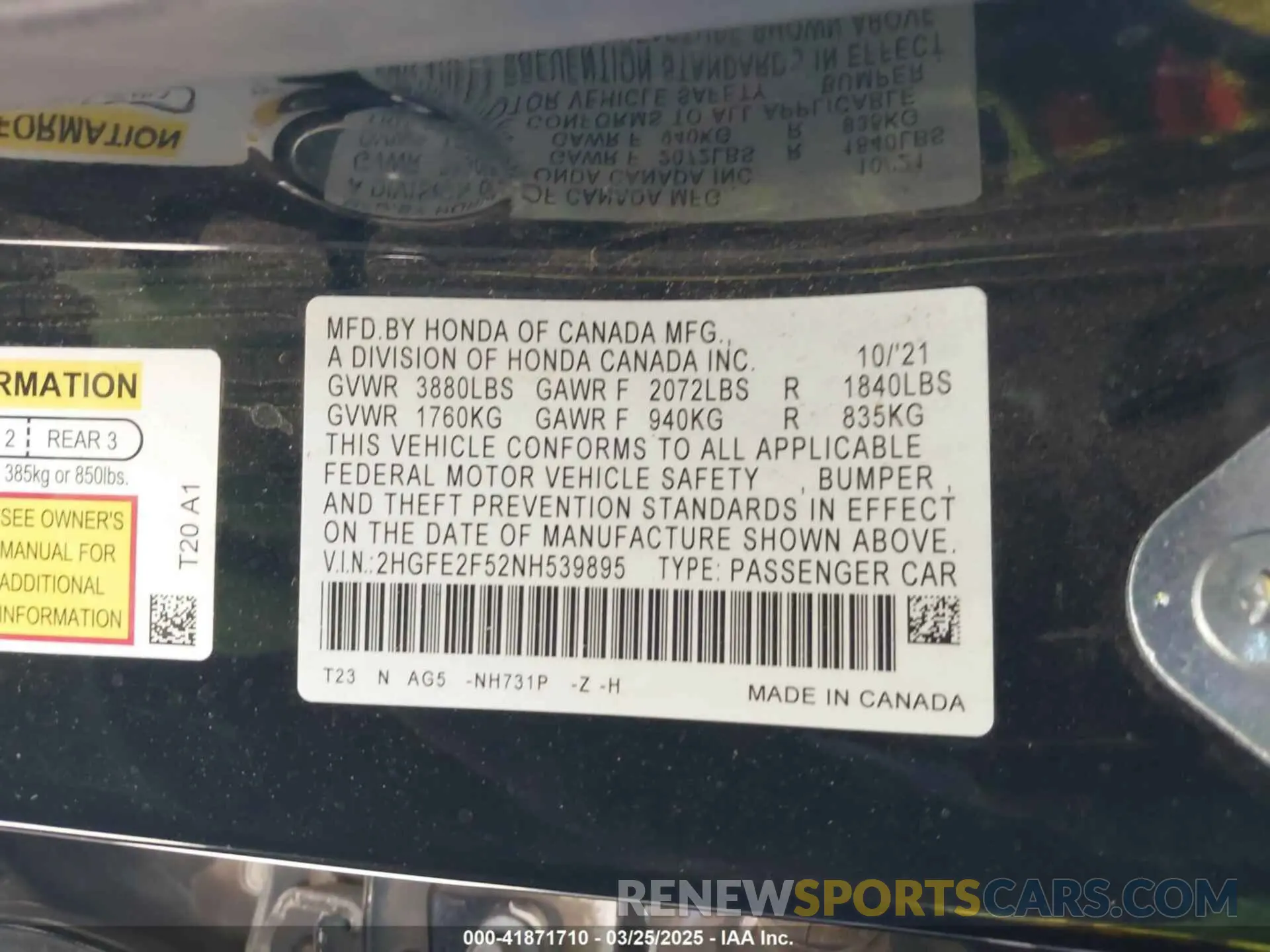 9 fotografías del automóvil dañado 2HGFE2F52NH539895 HONDA CIVIC 2022