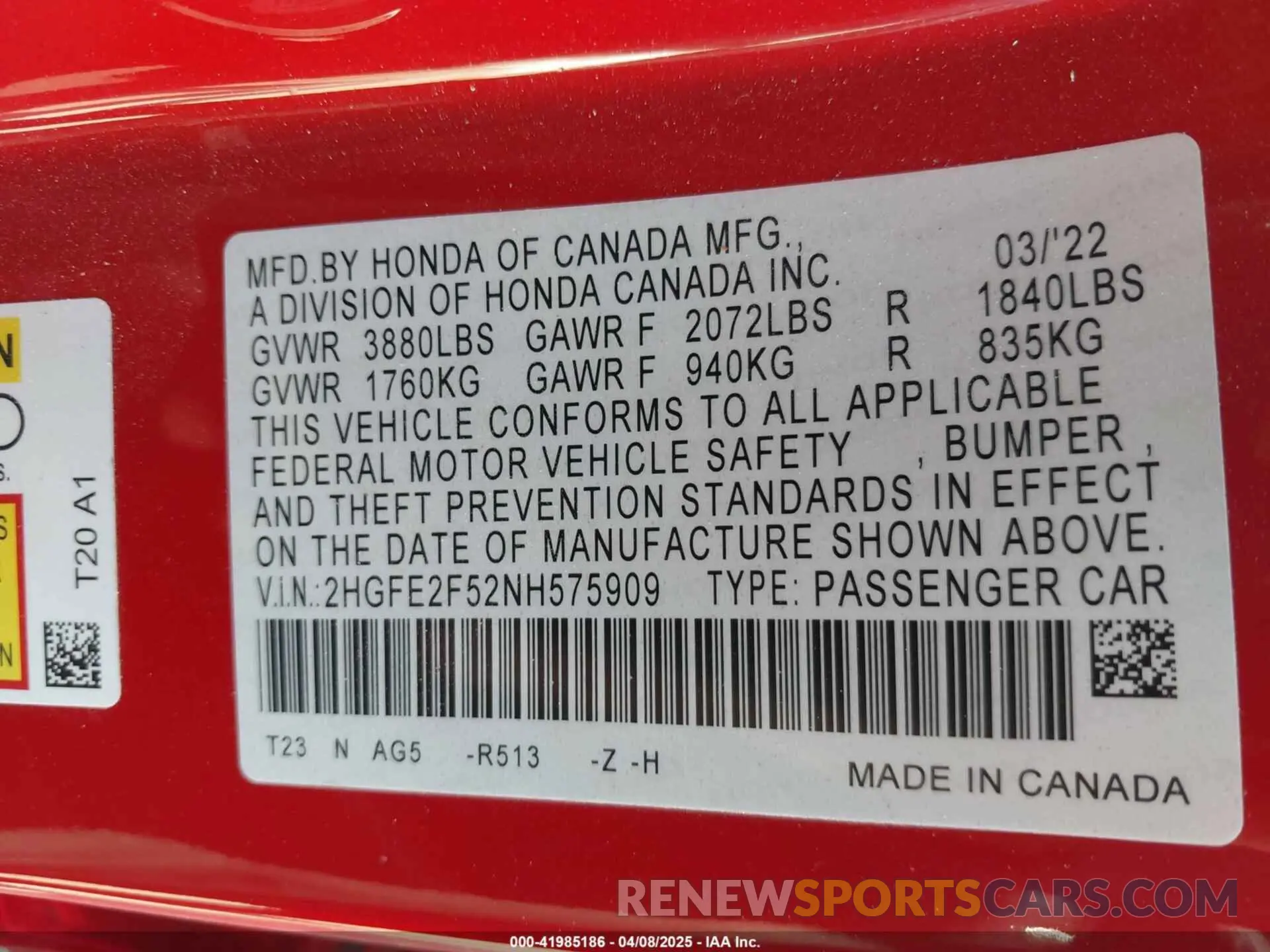 9 fotografías del automóvil dañado 2HGFE2F52NH575909 HONDA CIVIC 2022