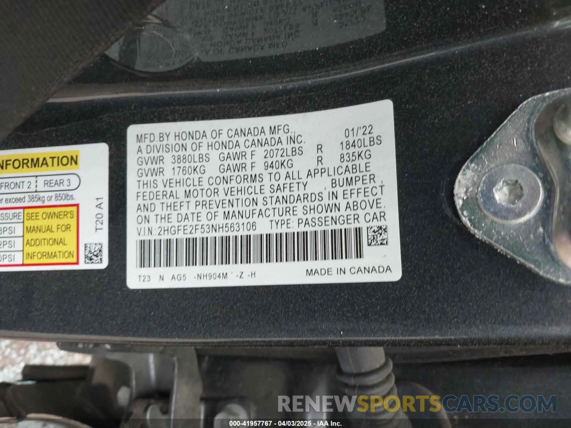 9 fotografías del automóvil dañado 2HGFE2F53NH563106 HONDA CIVIC 2022