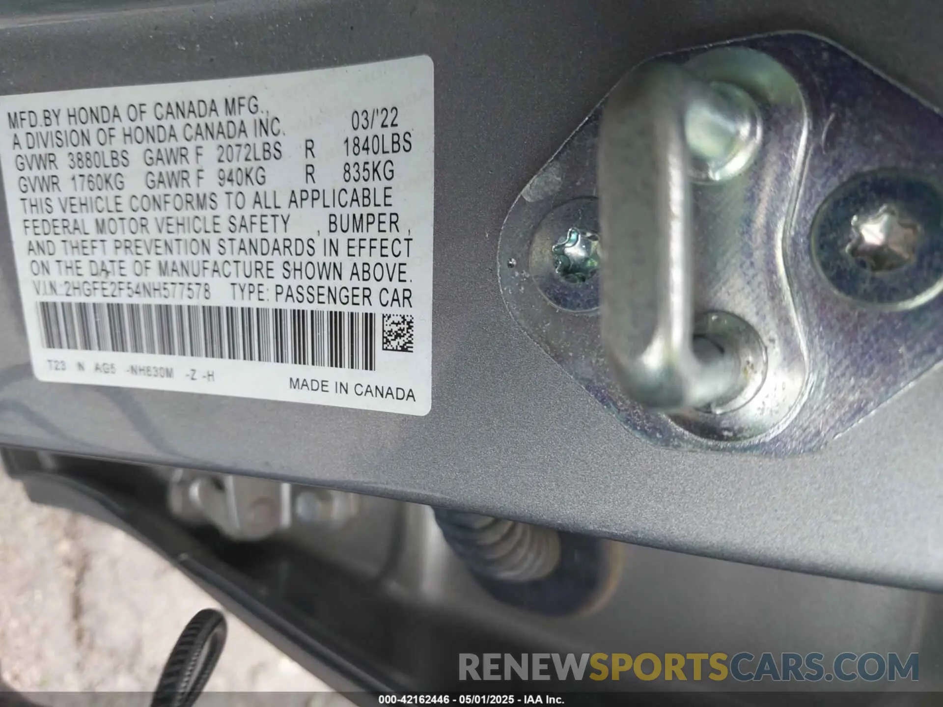 9 fotografías del automóvil dañado 2HGFE2F54NH577578 HONDA CIVIC 2022