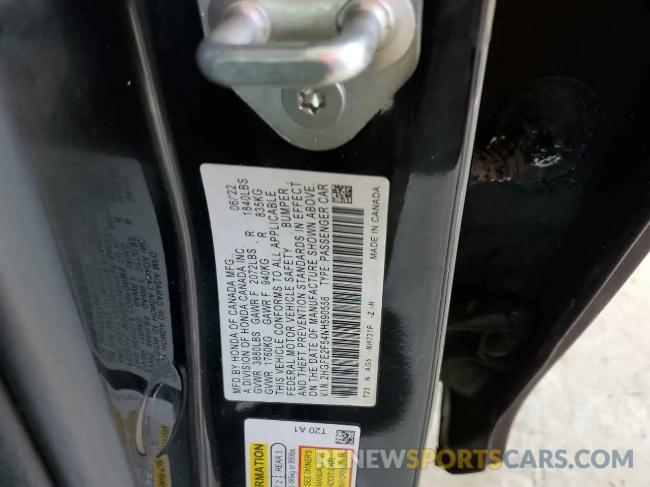 12 fotografías del automóvil dañado 2HGFE2F54NH590556 HONDA CIVIC 2022