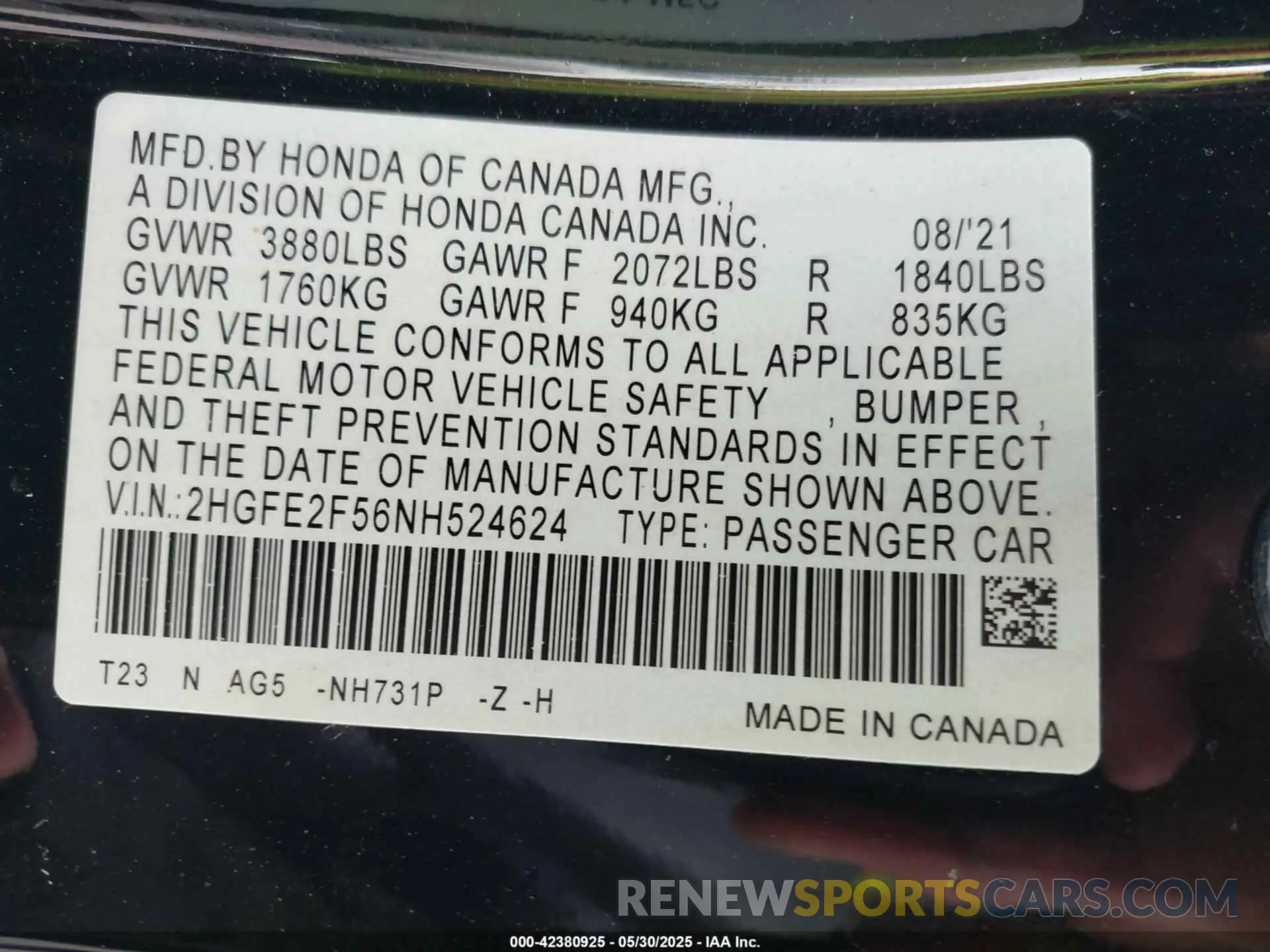 9 fotografías del automóvil dañado 2HGFE2F56NH524624 HONDA CIVIC 2022