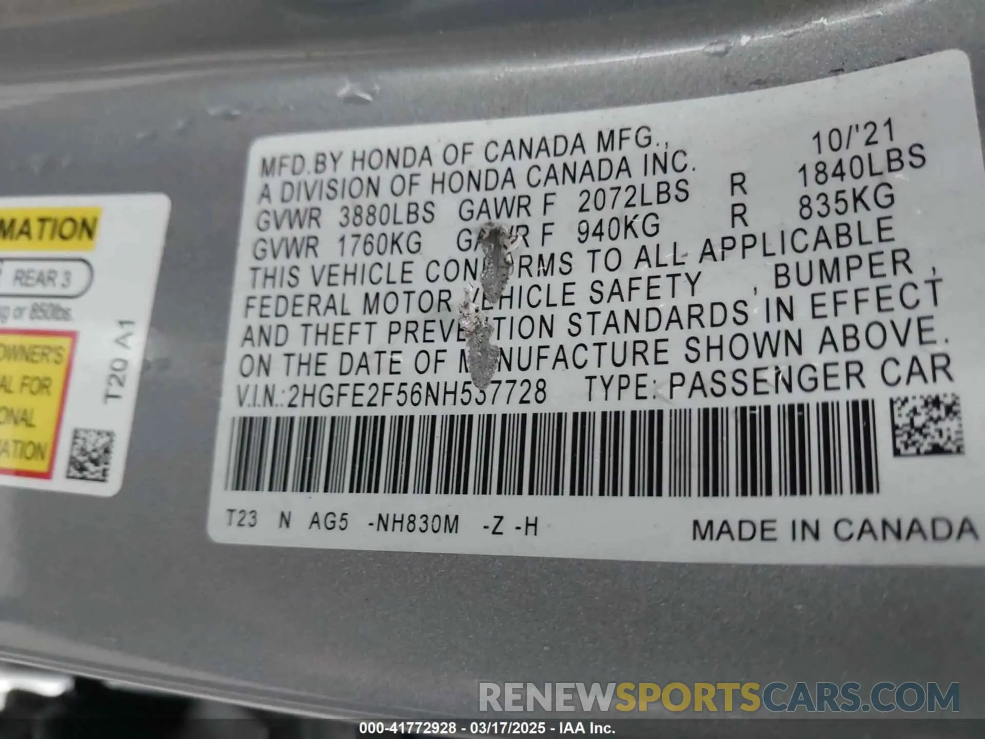 9 fotografías del automóvil dañado 2HGFE2F56NH537728 HONDA CIVIC 2022