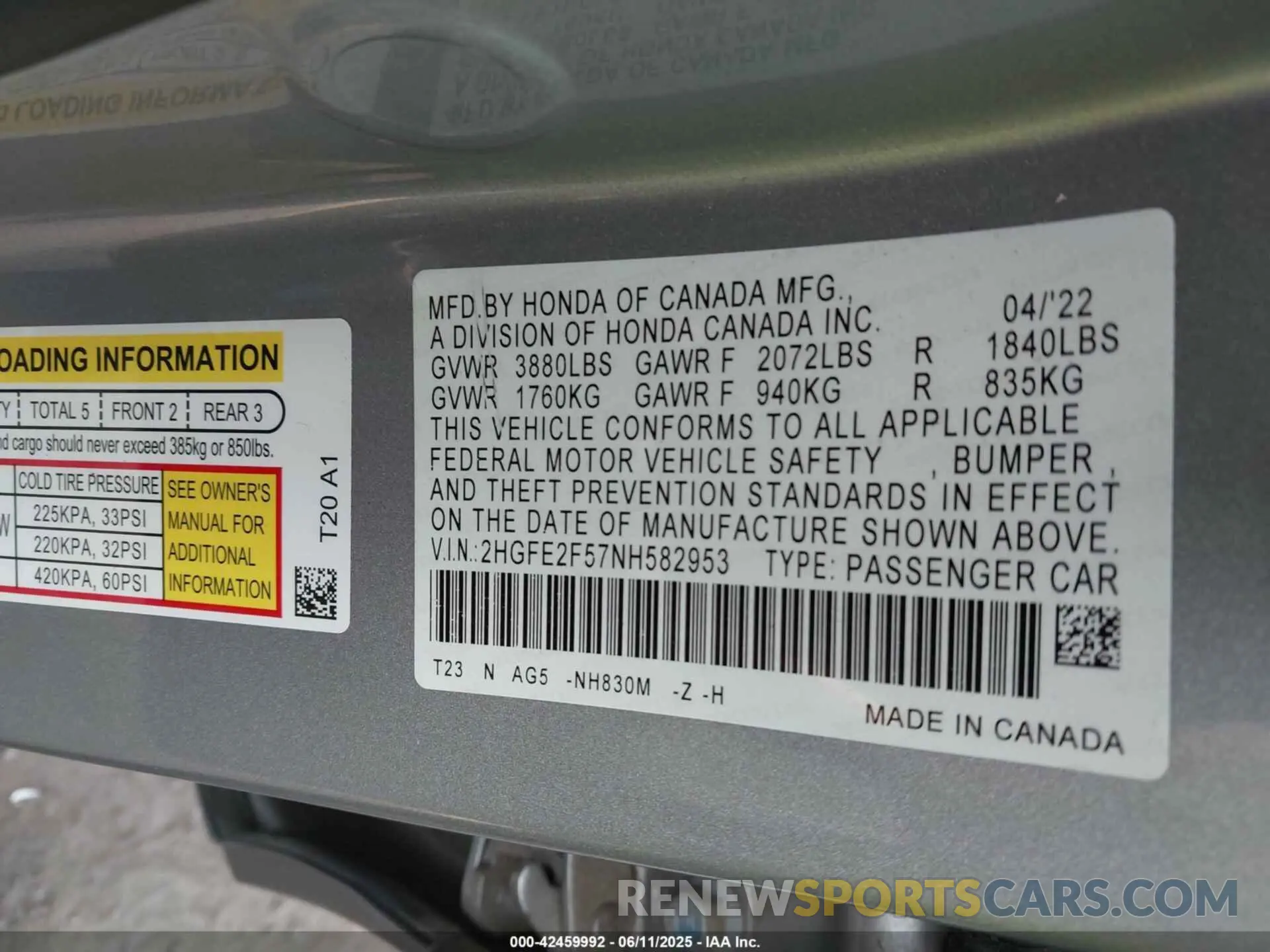 9 fotografías del automóvil dañado 2HGFE2F57NH582953 HONDA CIVIC 2022
