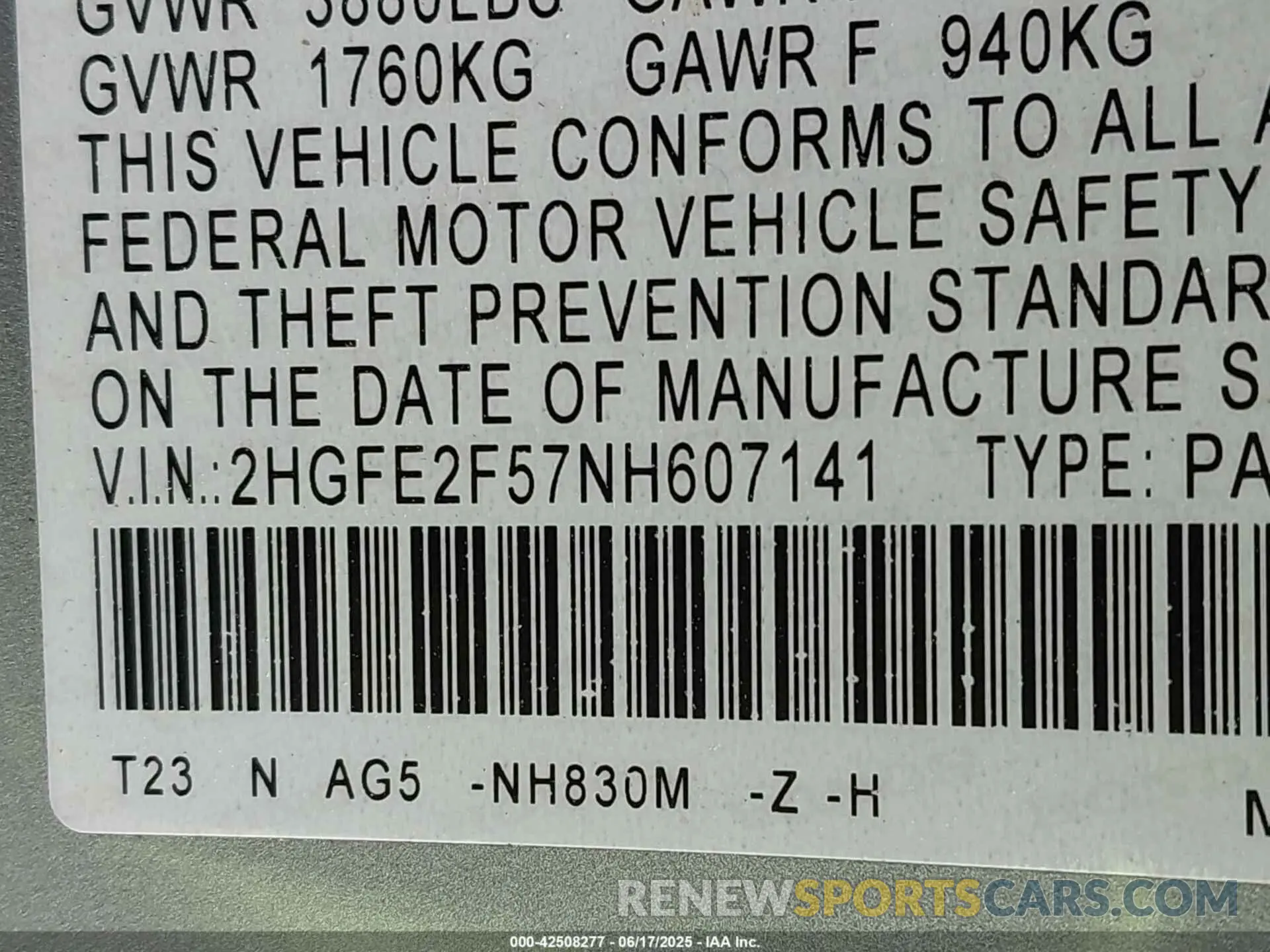 9 fotografías del automóvil dañado 2HGFE2F57NH607141 HONDA CIVIC 2022