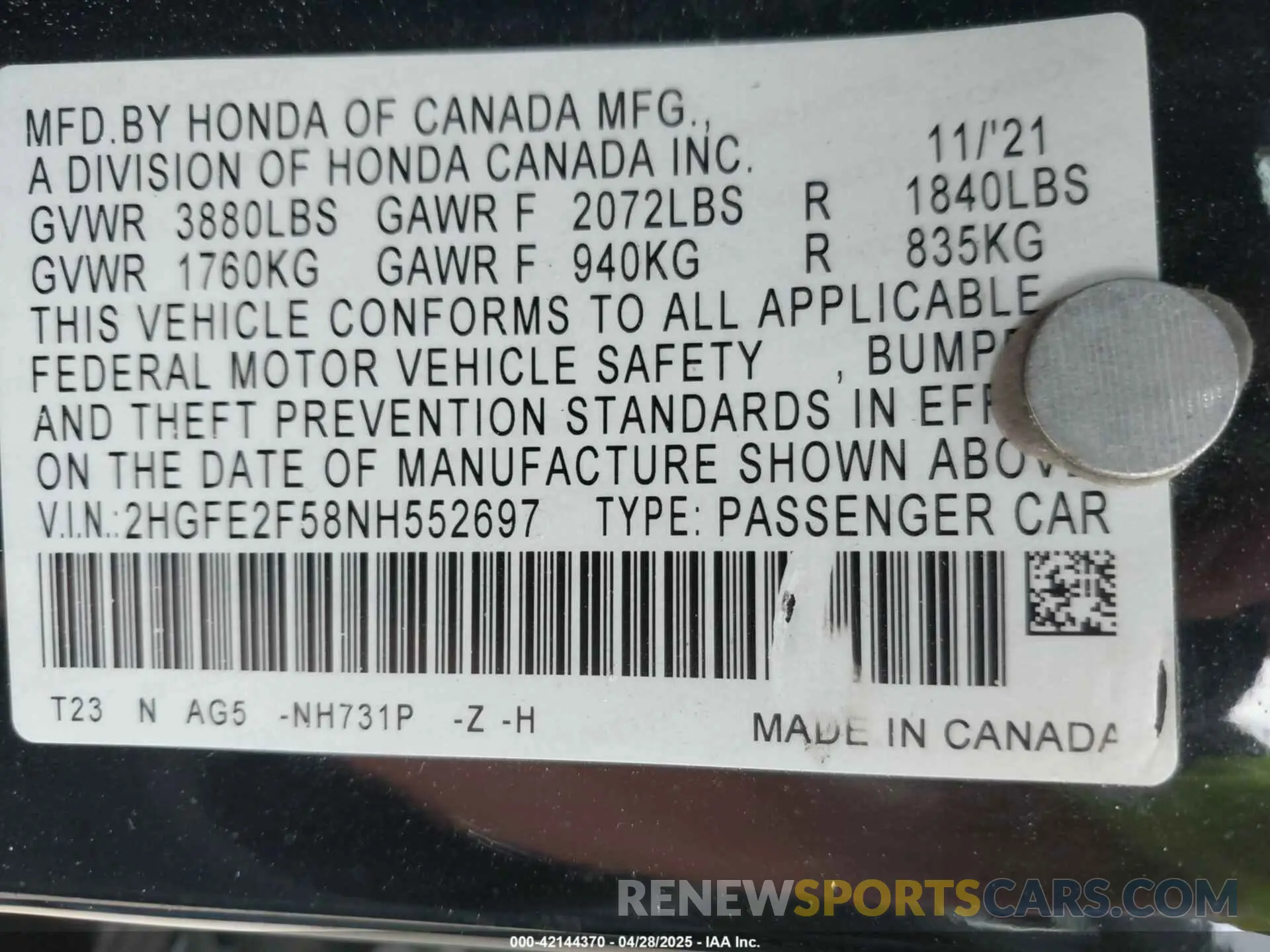 9 fotografías del automóvil dañado 2HGFE2F58NH552697 HONDA CIVIC 2022