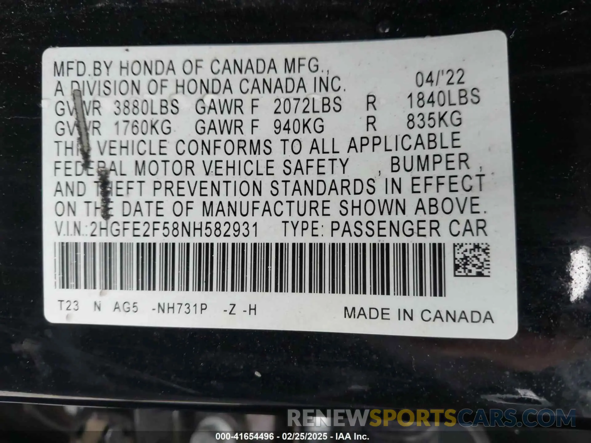 9 fotografías del automóvil dañado 2HGFE2F58NH582931 HONDA CIVIC 2022