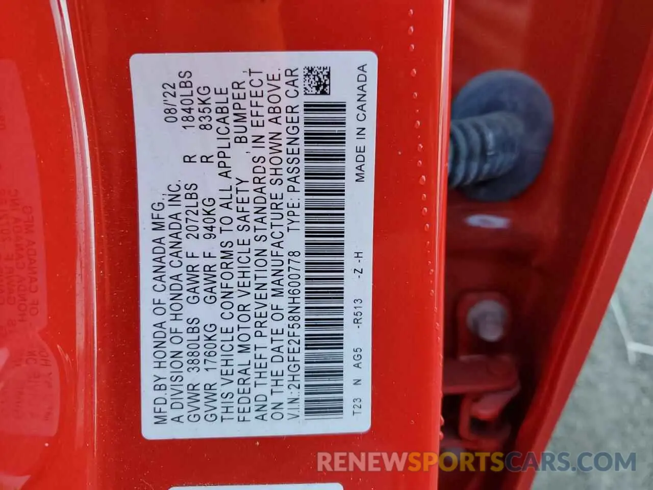 12 fotografías del automóvil dañado 2HGFE2F58NH600778 HONDA CIVIC 2022