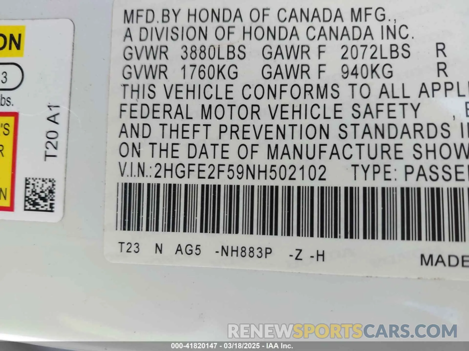 9 fotografías del automóvil dañado 2HGFE2F59NH502102 HONDA CIVIC 2022