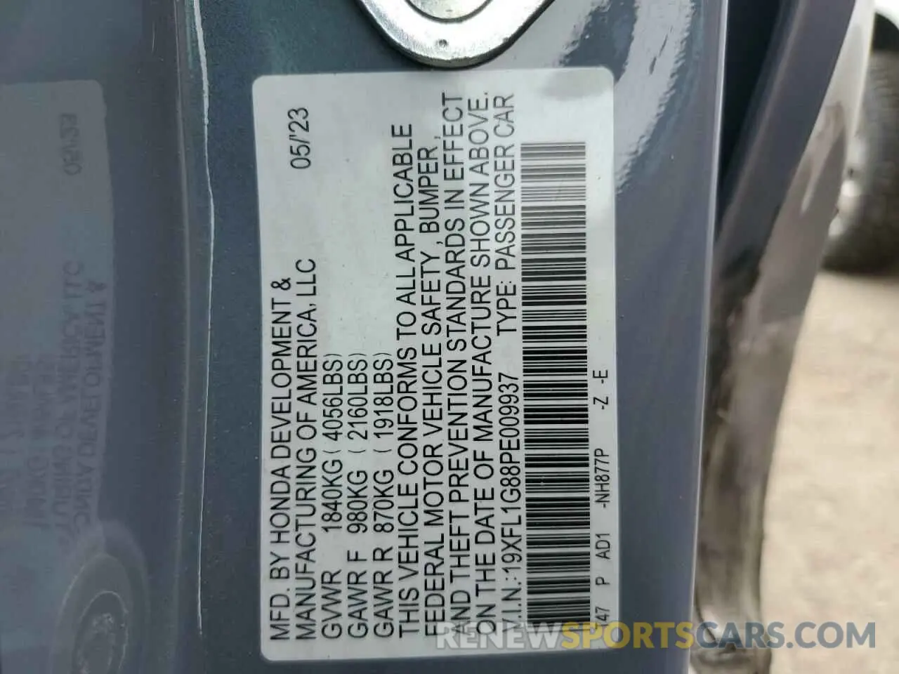 12 fotografías del automóvil dañado 19XFL1G88PE009937 HONDA CIVIC 2023