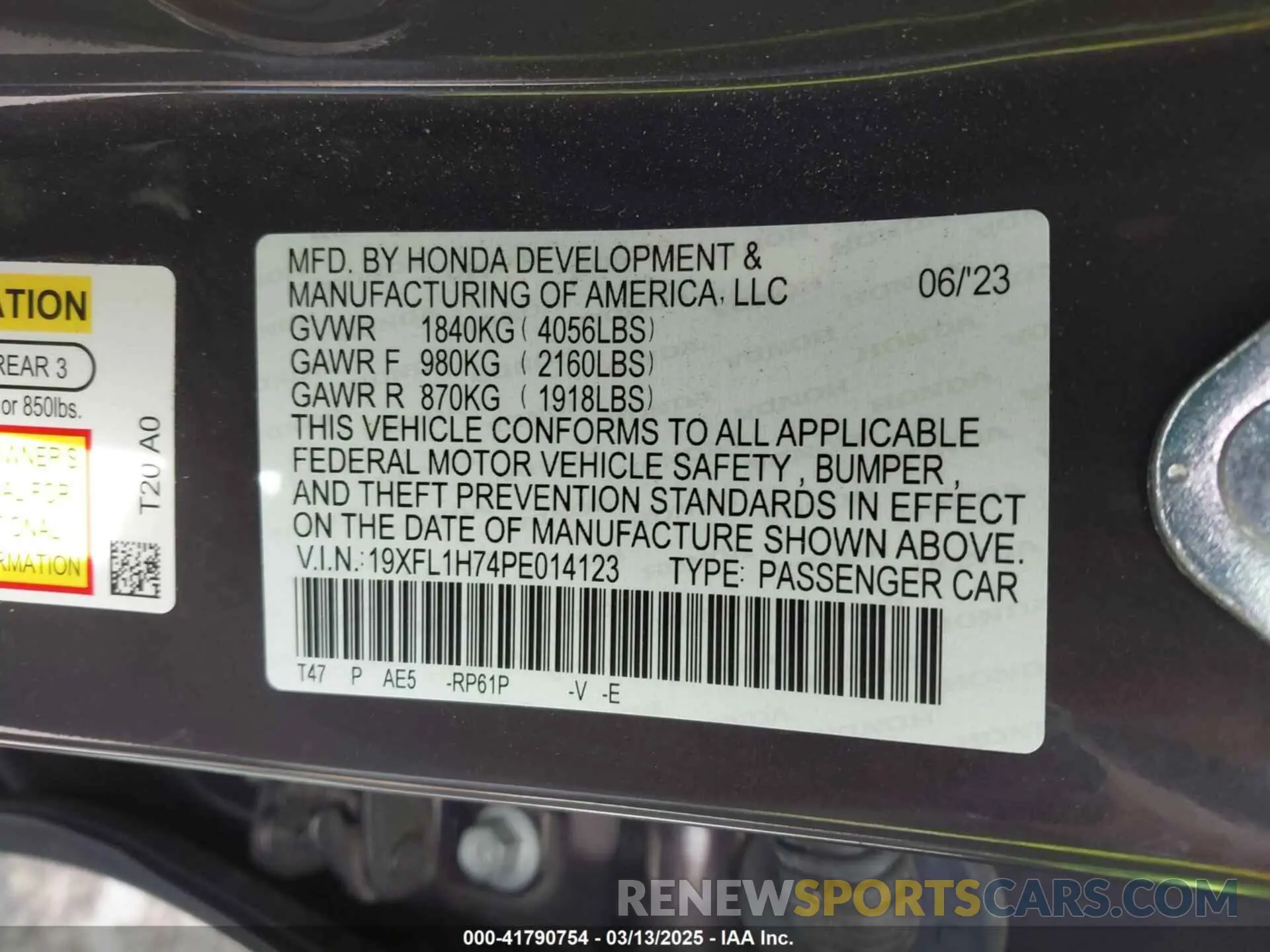 9 fotografías del automóvil dañado 19XFL1H74PE014123 HONDA CIVIC 2023