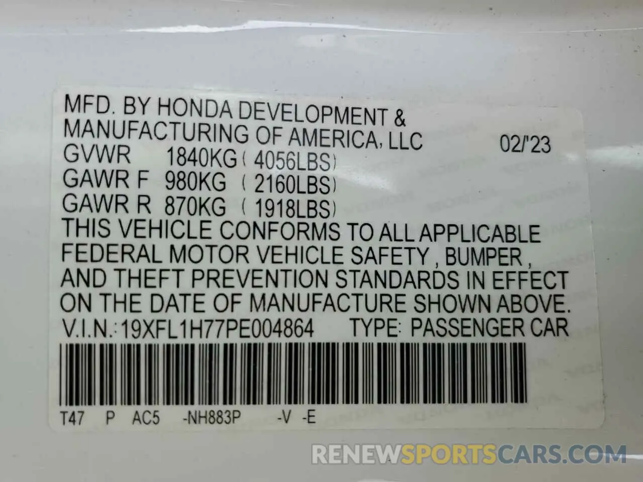12 fotografías del automóvil dañado 19XFL1H77PE004864 HONDA CIVIC 2023
