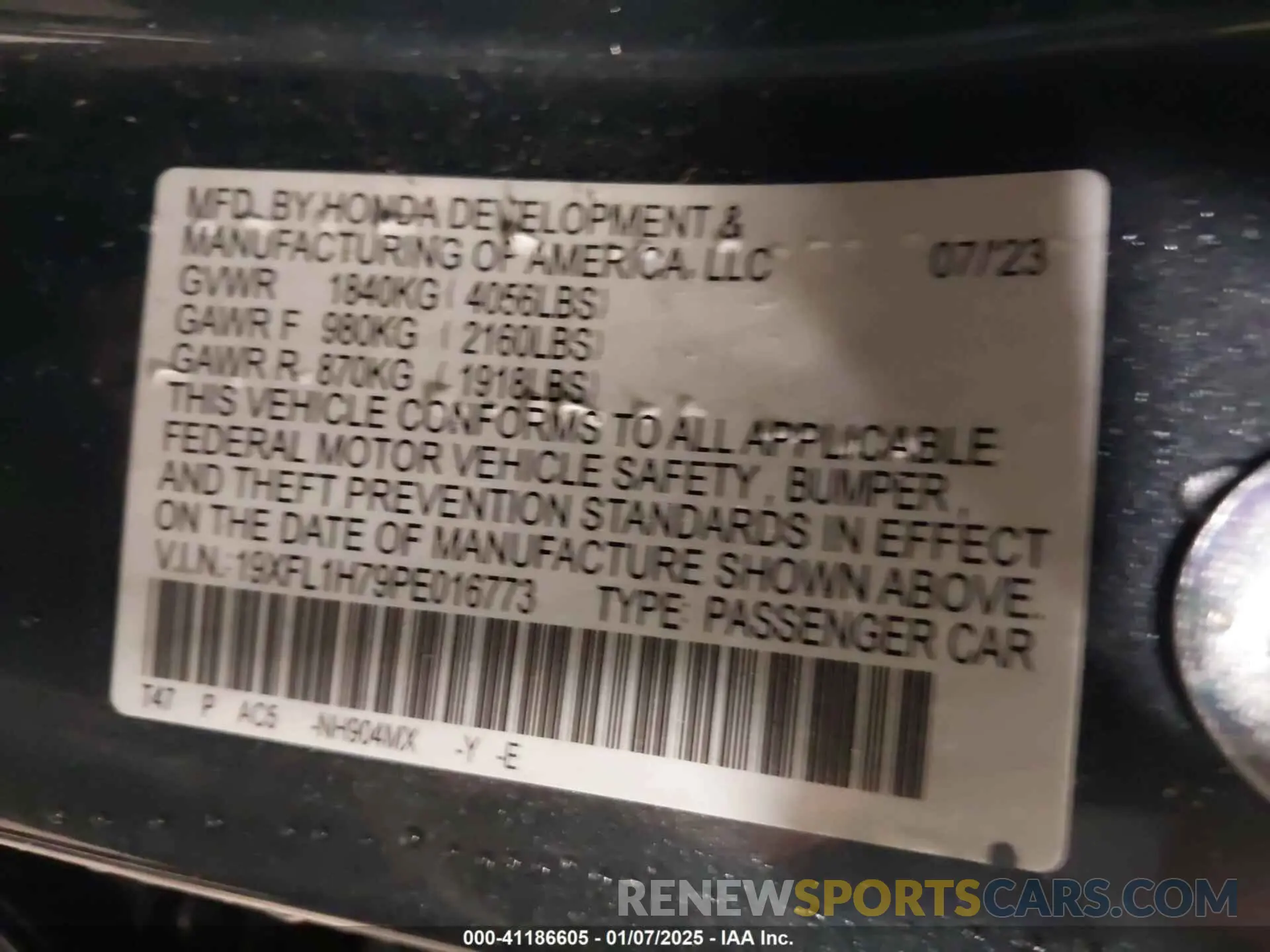 9 fotografías del automóvil dañado 19XFL1H79PE016773 HONDA CIVIC 2023