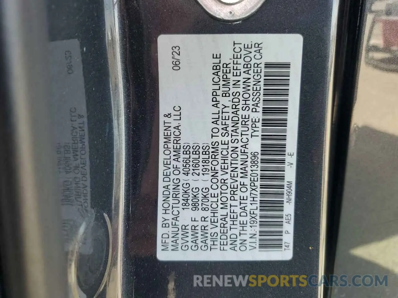 13 fotografías del automóvil dañado 19XFL1H7XPE013896 HONDA CIVIC 2023