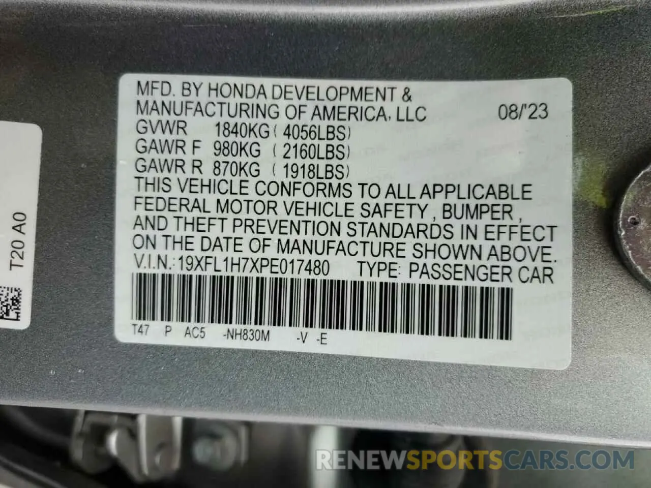 13 fotografías del automóvil dañado 19XFL1H7XPE017480 HONDA CIVIC 2023