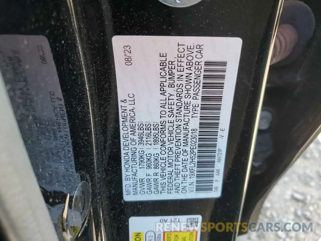 12 fotografías del automóvil dañado 19XFL2H52PE023018 HONDA CIVIC 2023