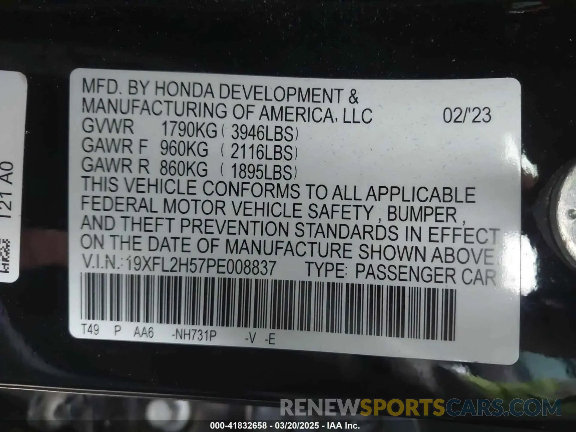 9 fotografías del automóvil dañado 19XFL2H57PE008837 HONDA CIVIC 2023