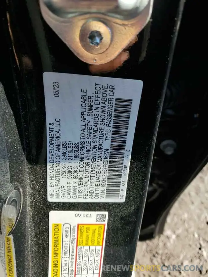 12 fotografías del automóvil dañado 19XFL2H57PE016274 HONDA CIVIC 2023