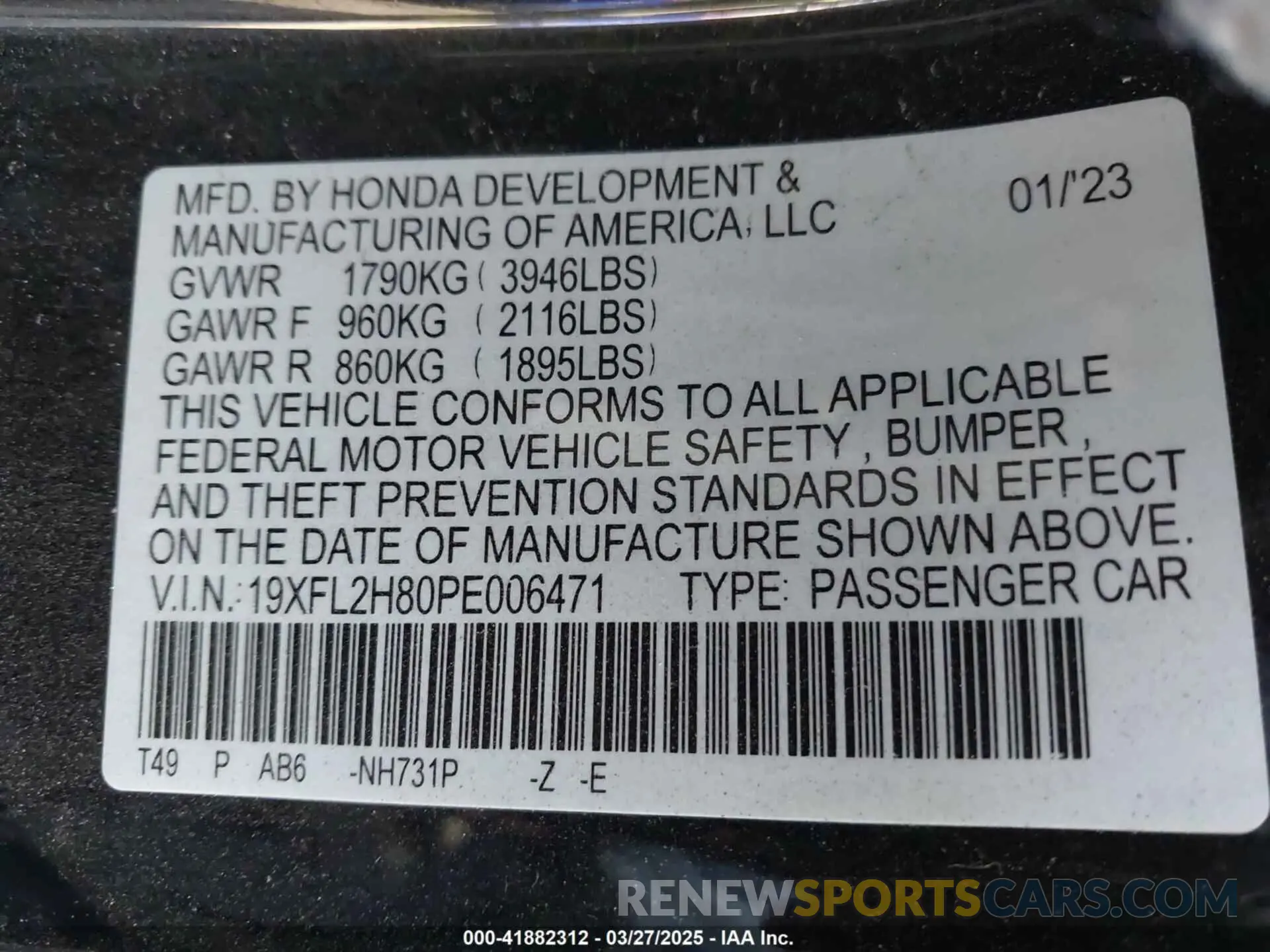 9 fotografías del automóvil dañado 19XFL2H80PE006471 HONDA CIVIC 2023