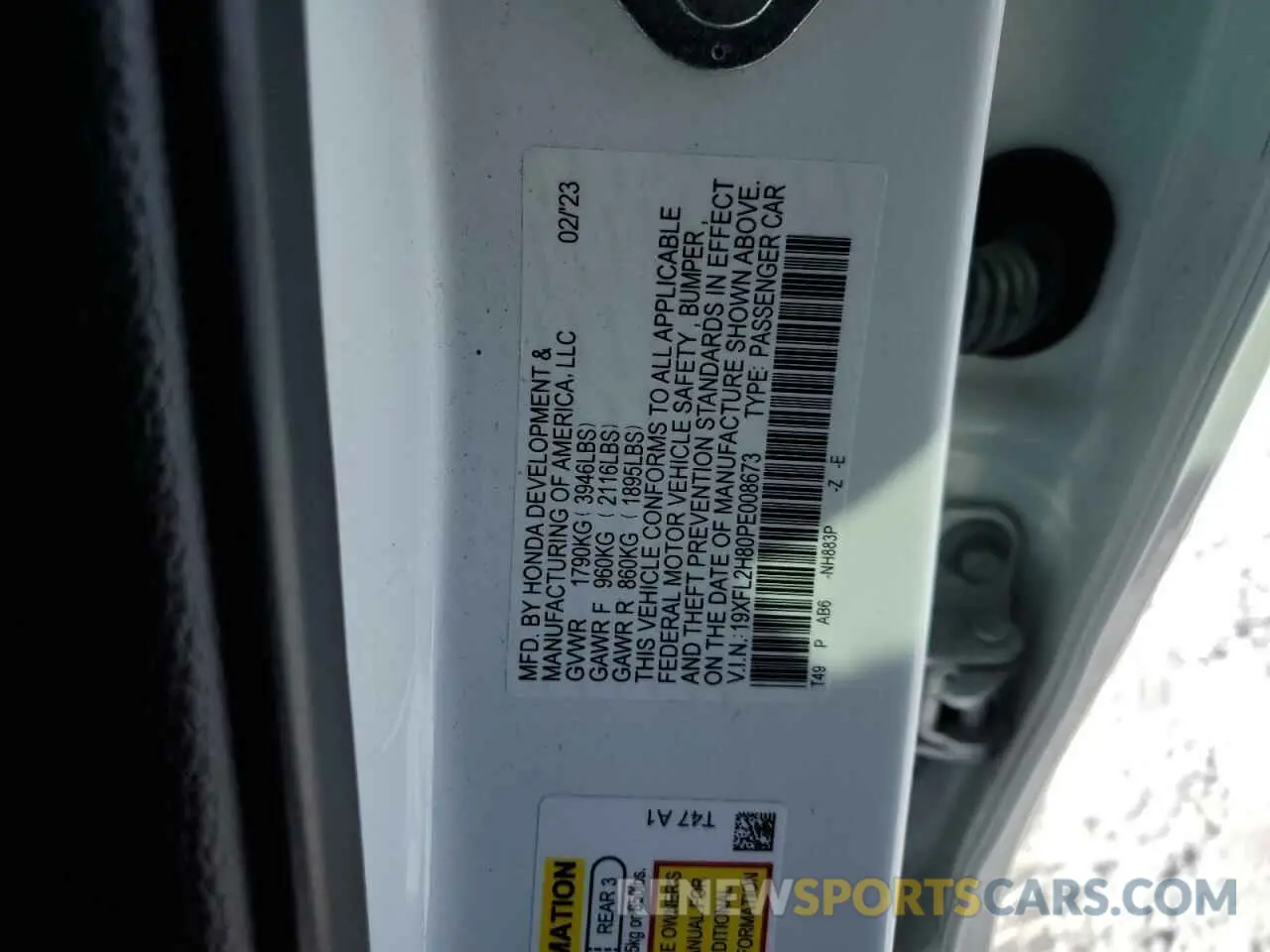 14 fotografías del automóvil dañado 19XFL2H80PE008673 HONDA CIVIC 2023