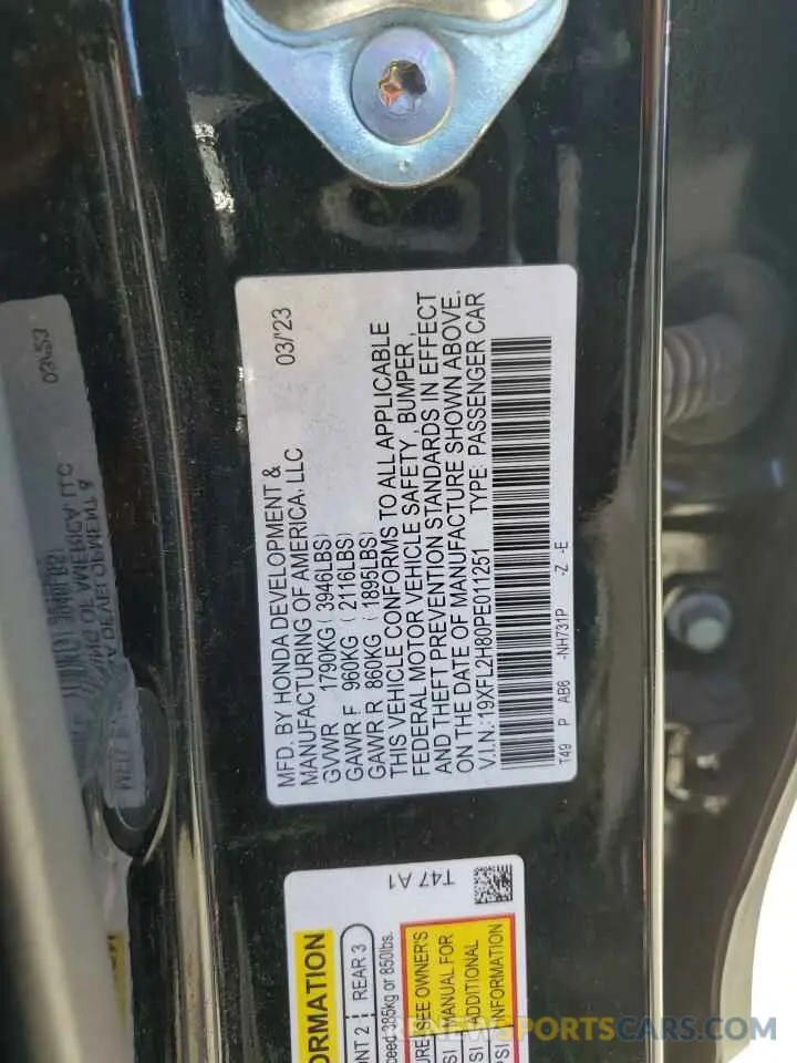 12 fotografías del automóvil dañado 19XFL2H80PE011251 HONDA CIVIC 2023