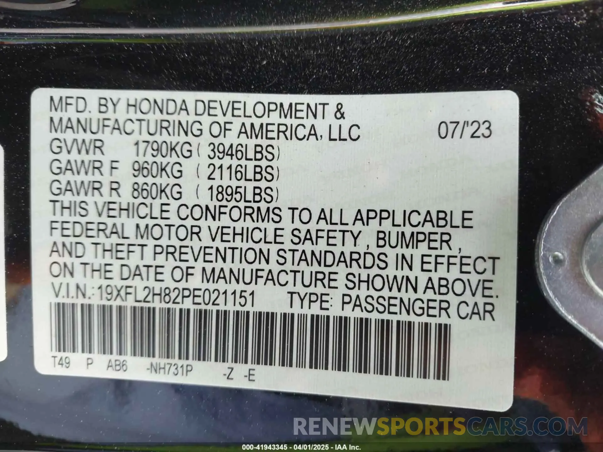 9 fotografías del automóvil dañado 19XFL2H82PE021151 HONDA CIVIC 2023
