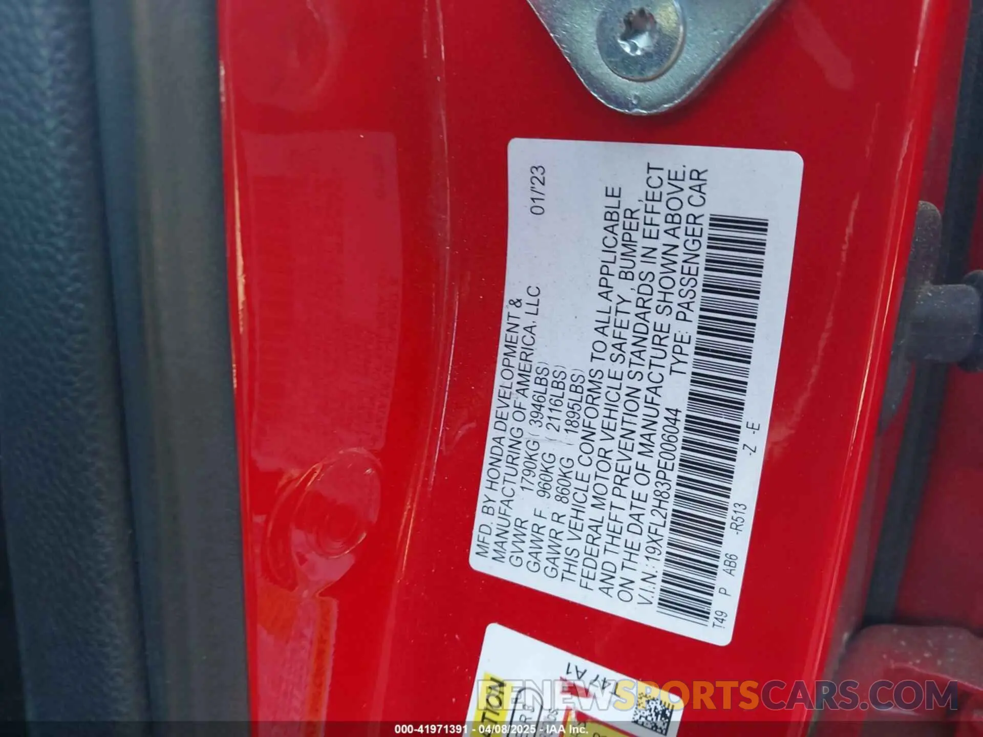 9 fotografías del automóvil dañado 19XFL2H83PE006044 HONDA CIVIC 2023