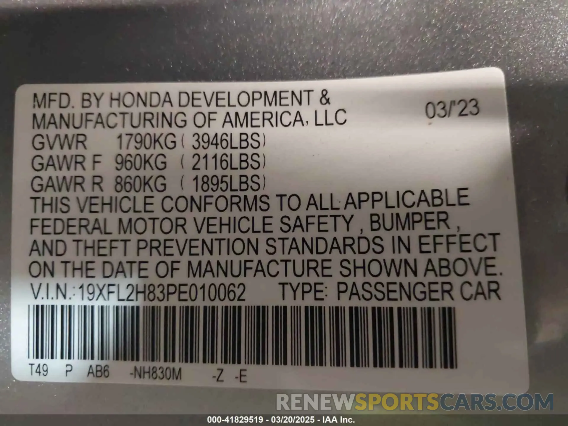 9 fotografías del automóvil dañado 19XFL2H83PE010062 HONDA CIVIC 2023