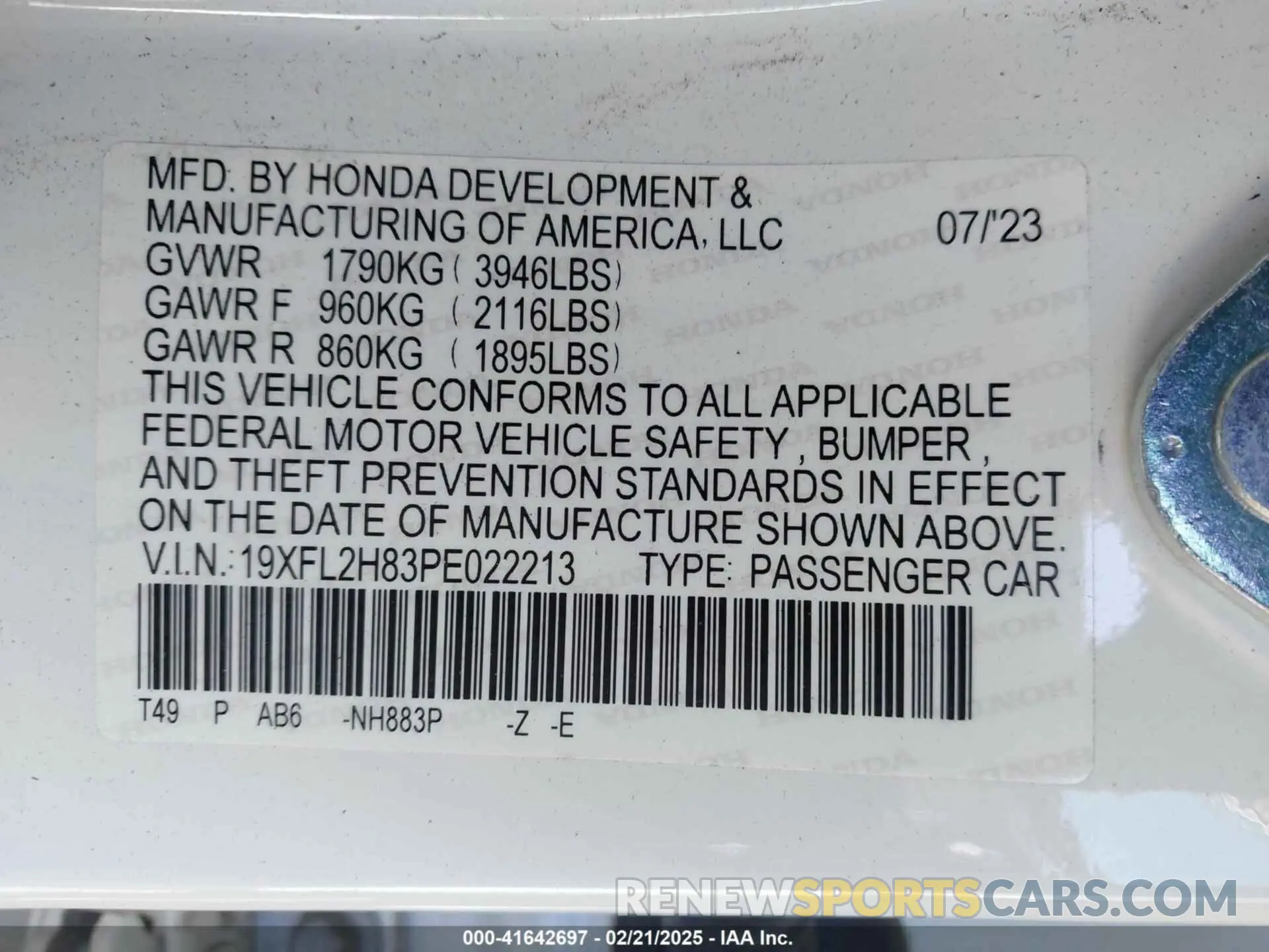 9 fotografías del automóvil dañado 19XFL2H83PE022213 HONDA CIVIC 2023