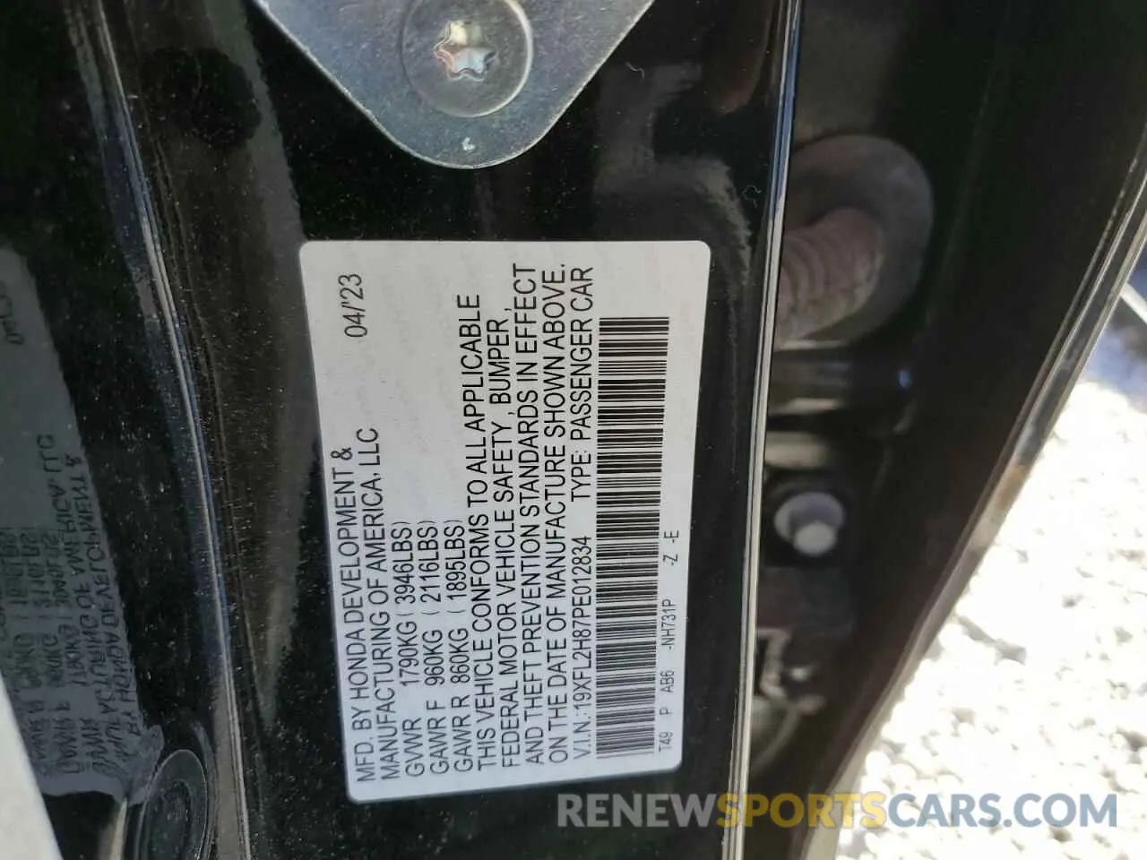12 fotografías del automóvil dañado 19XFL2H87PE012834 HONDA CIVIC 2023