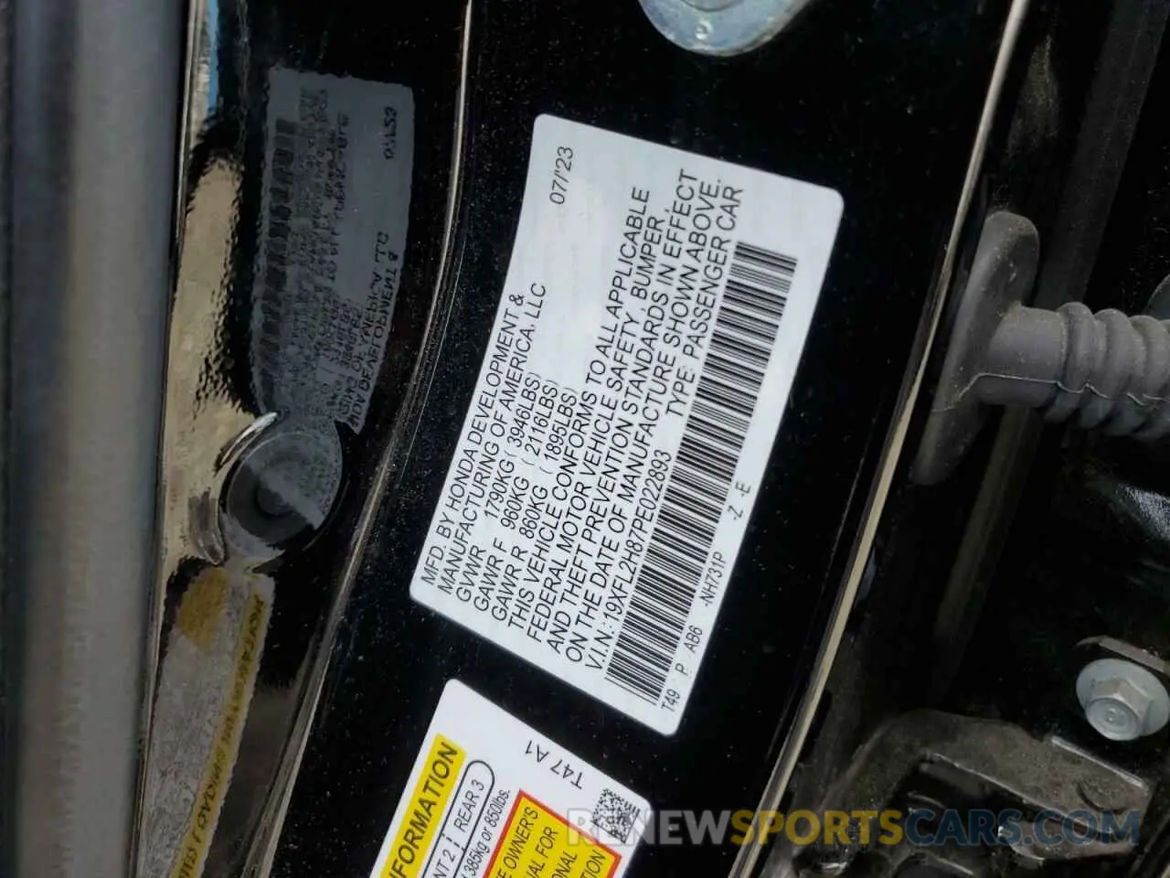 12 fotografías del automóvil dañado 19XFL2H87PE022893 HONDA CIVIC 2023