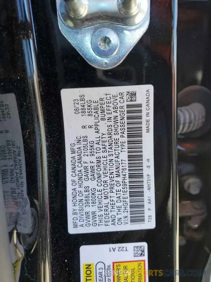 12 fotografías del automóvil dañado 2HGFE1E59PH476177 HONDA CIVIC 2023