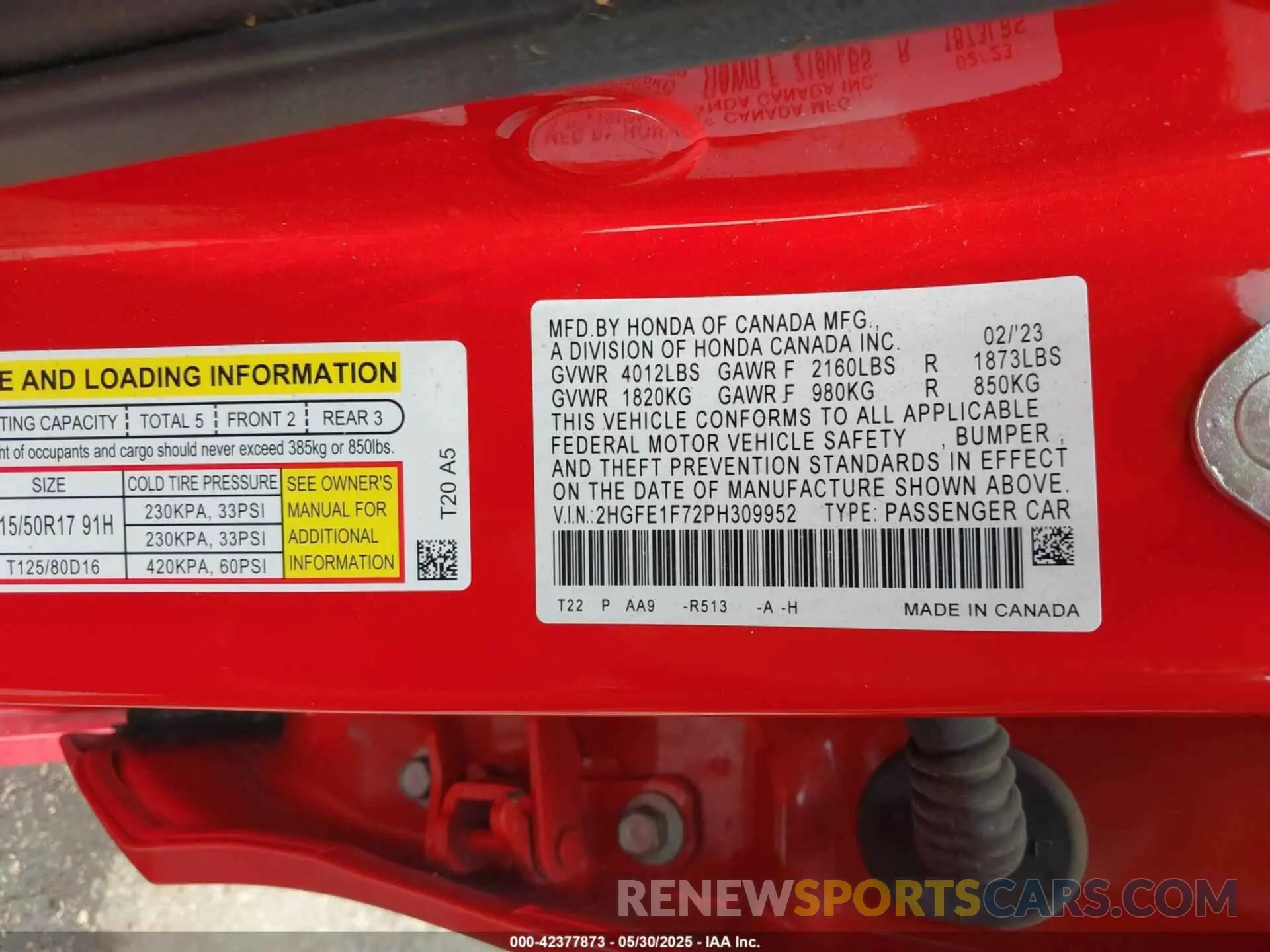 9 fotografías del automóvil dañado 2HGFE1F72PH309952 HONDA CIVIC 2023