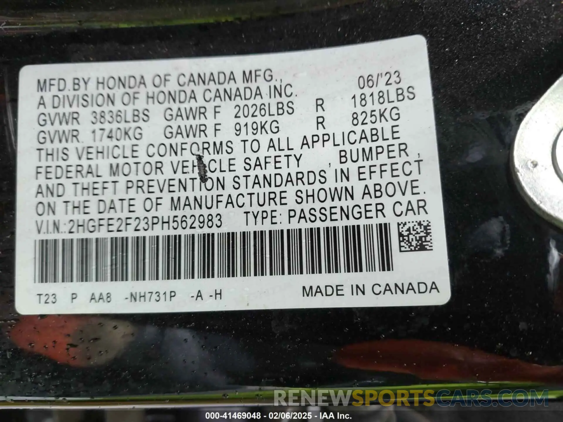 9 fotografías del automóvil dañado 2HGFE2F23PH562983 HONDA CIVIC 2023
