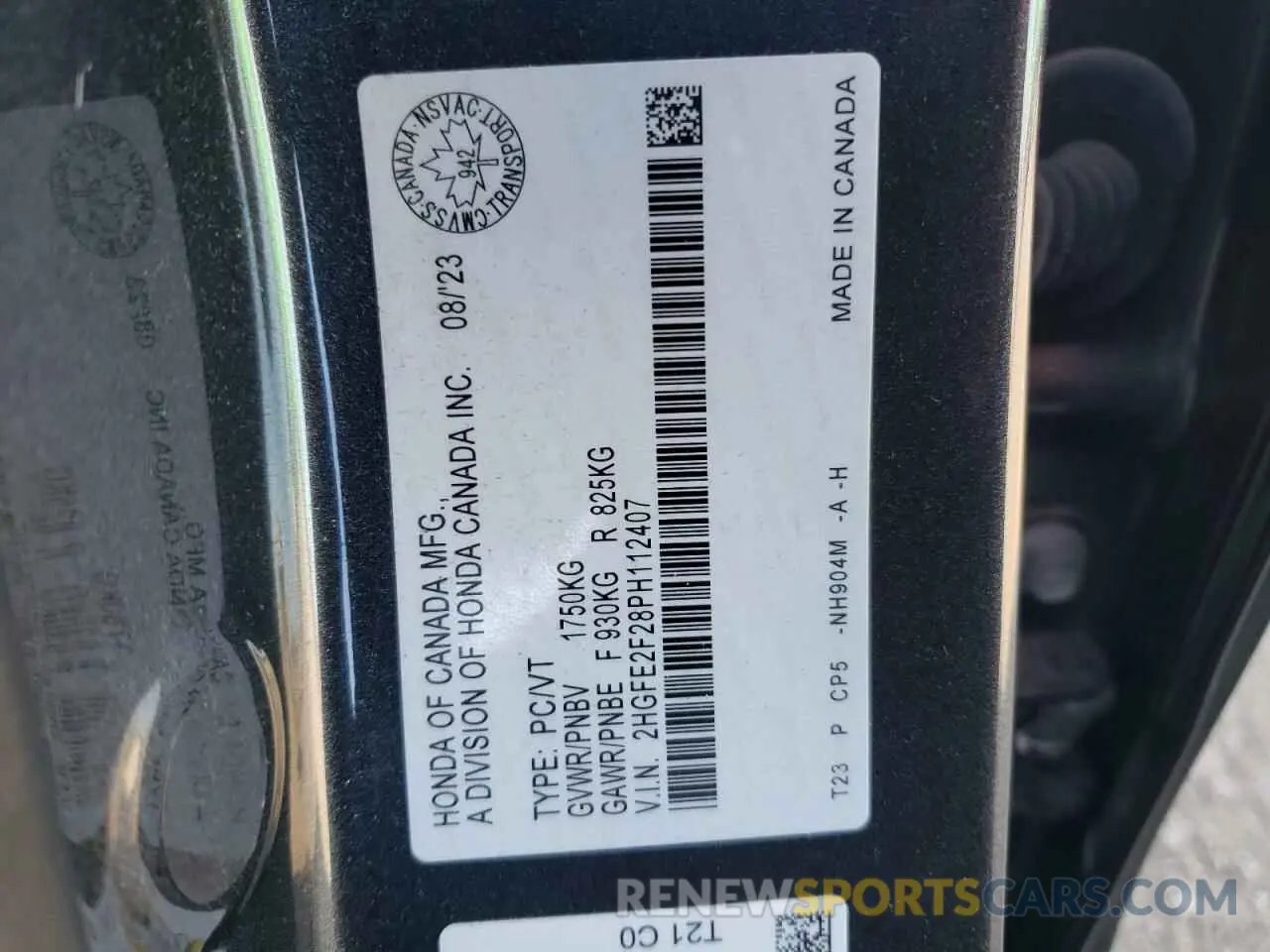 13 fotografías del automóvil dañado 2HGFE2F28PH112407 HONDA CIVIC 2023