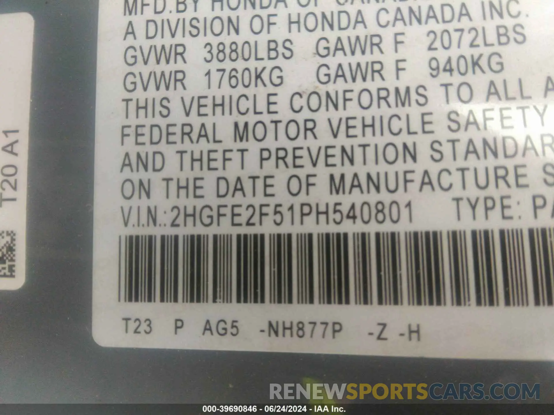 9 fotografías del automóvil dañado 2HGFE2F51PH540801 HONDA CIVIC 2023