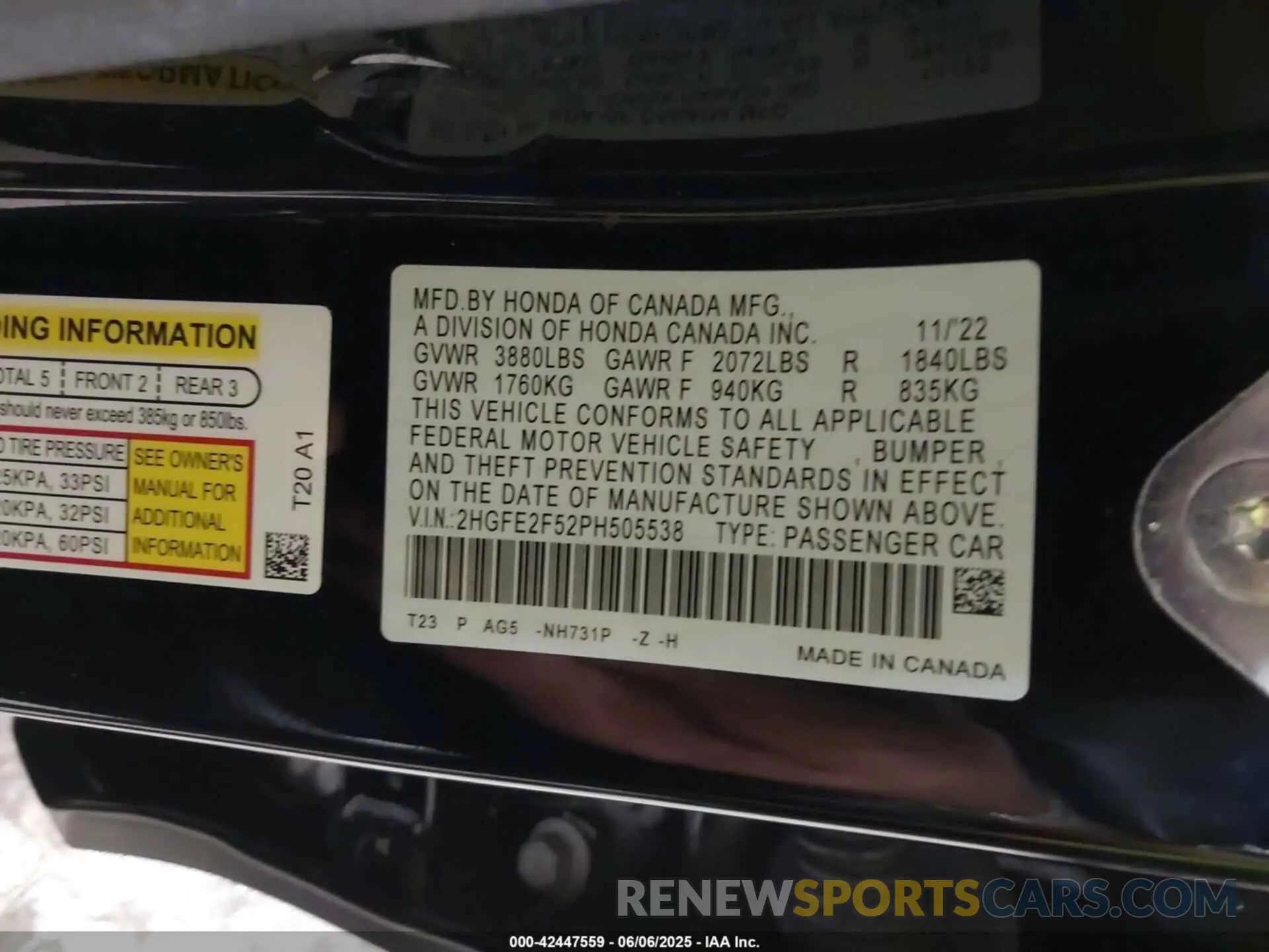 9 fotografías del automóvil dañado 2HGFE2F52PH505538 HONDA CIVIC 2023