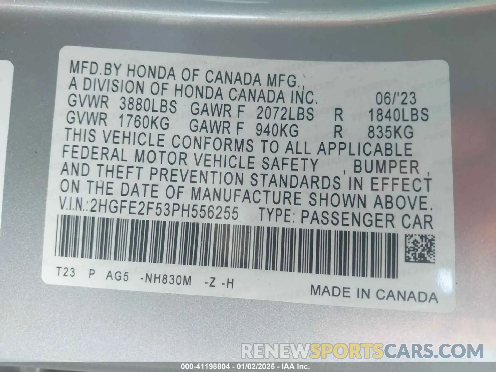 9 fotografías del automóvil dañado 2HGFE2F53PH556255 HONDA CIVIC 2023
