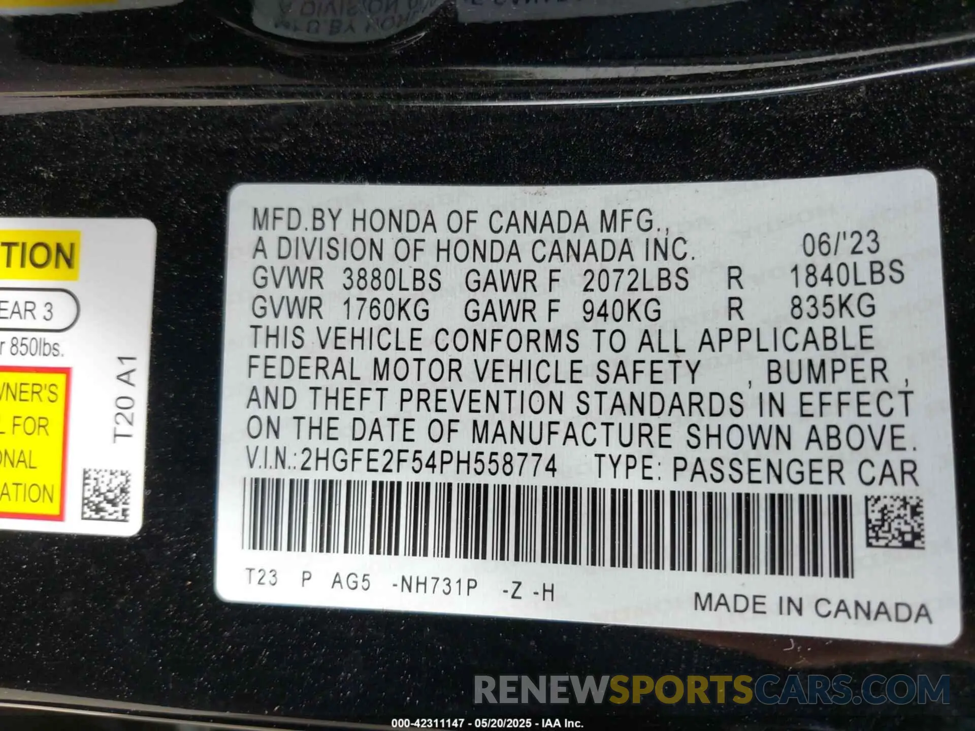 9 fotografías del automóvil dañado 2HGFE2F54PH558774 HONDA CIVIC 2023