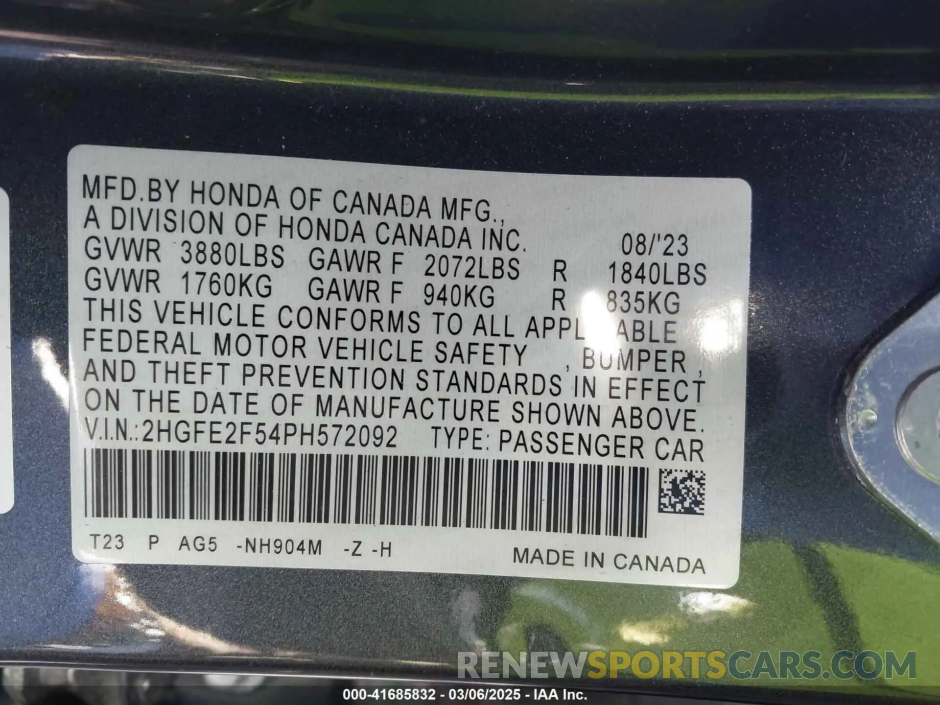 9 fotografías del automóvil dañado 2HGFE2F54PH572092 HONDA CIVIC 2023