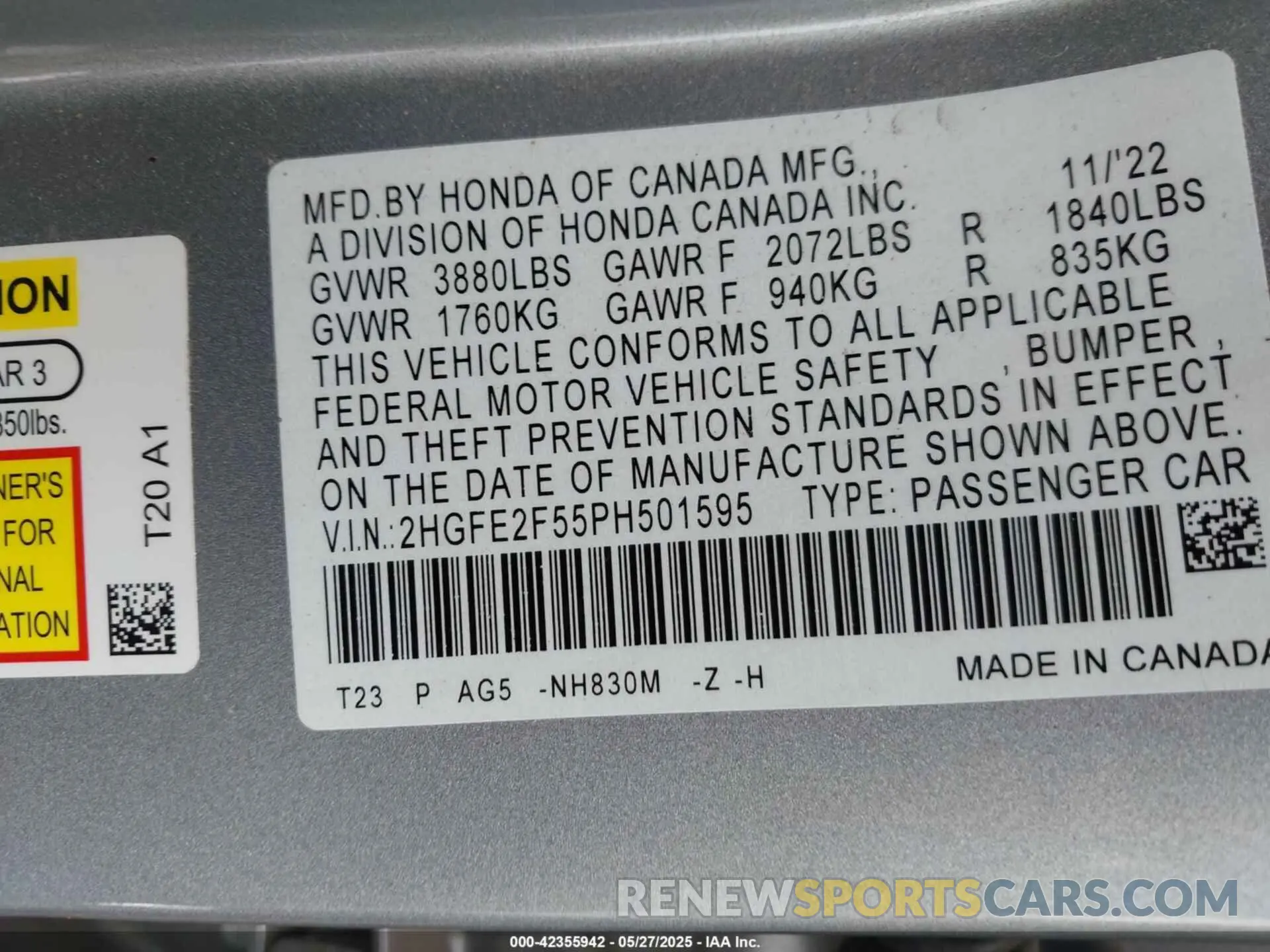 9 fotografías del automóvil dañado 2HGFE2F55PH501595 HONDA CIVIC 2023