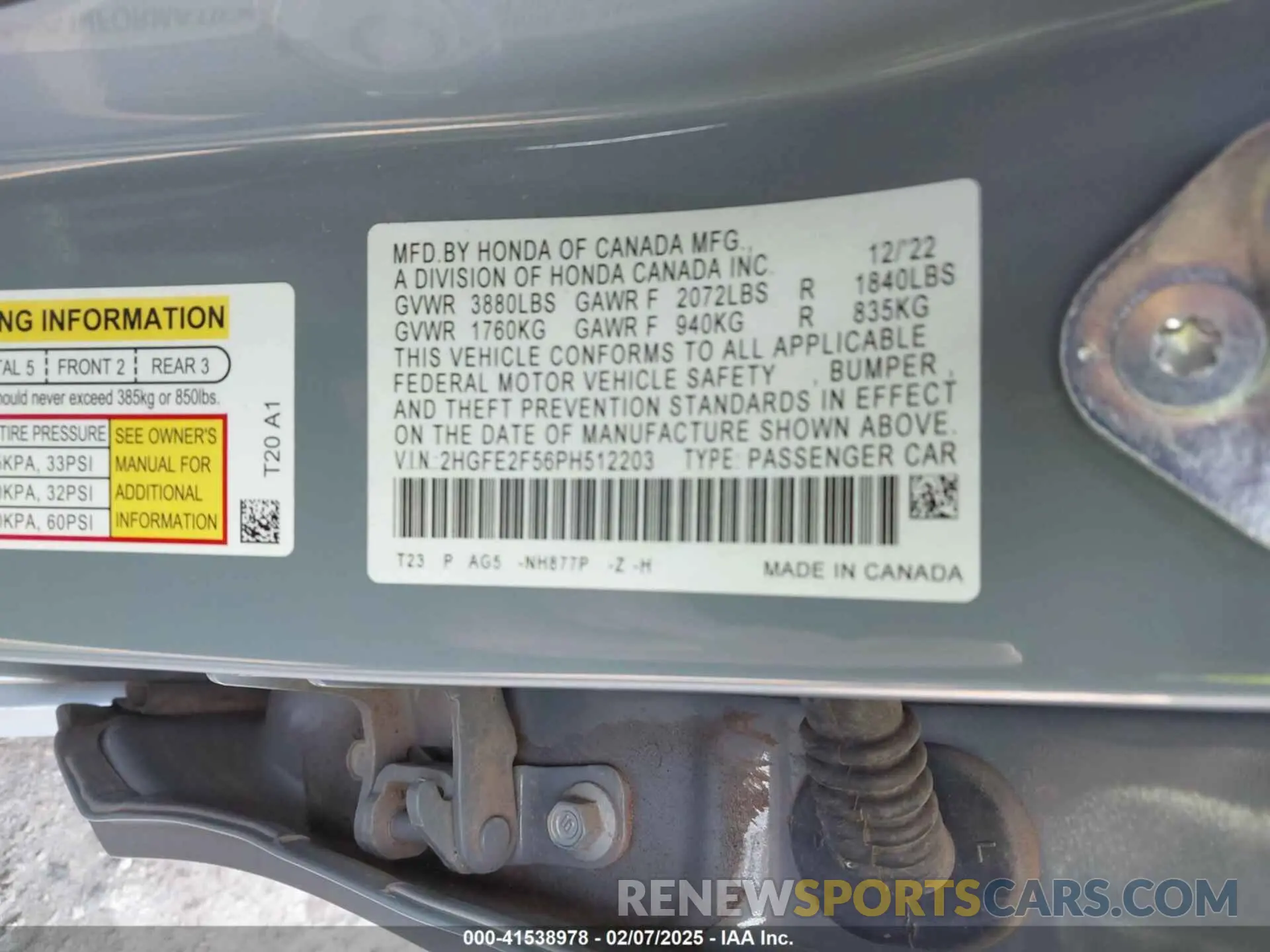 9 fotografías del automóvil dañado 2HGFE2F56PH512203 HONDA CIVIC 2023