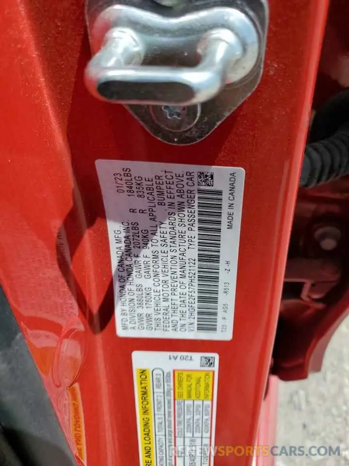 13 fotografías del automóvil dañado 2HGFE2F57PH521122 HONDA CIVIC 2023