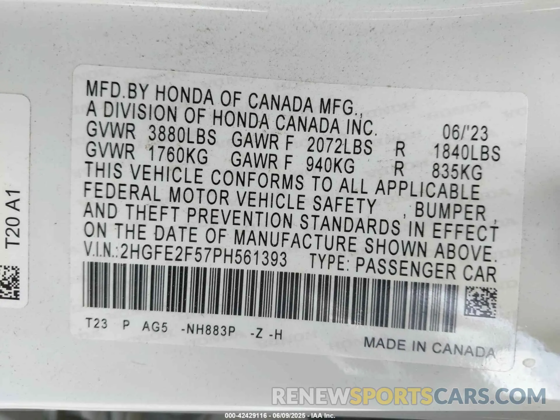 9 fotografías del automóvil dañado 2HGFE2F57PH561393 HONDA CIVIC 2023