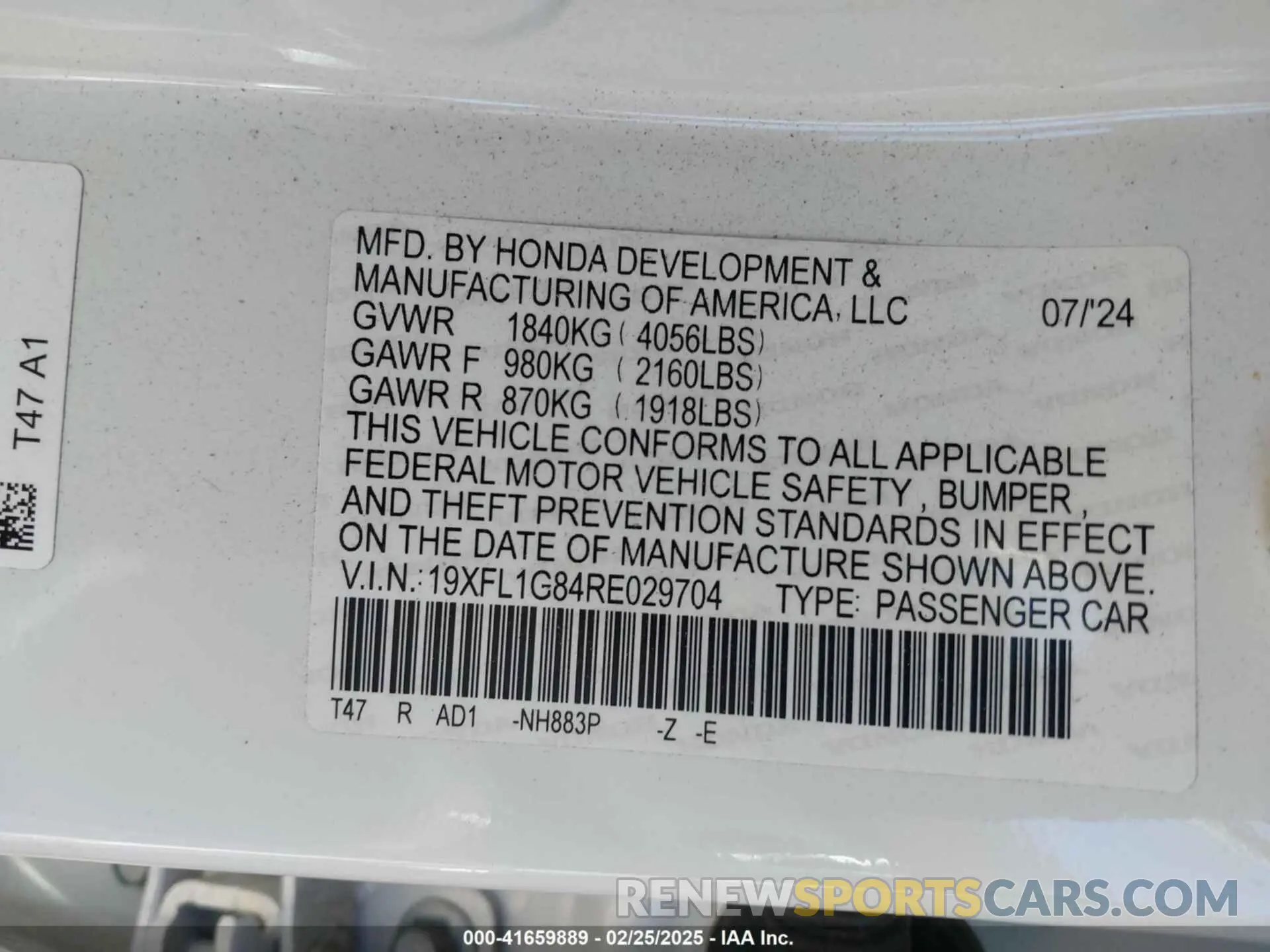 9 fotografías del automóvil dañado 19XFL1G84RE029704 HONDA CIVIC 2024