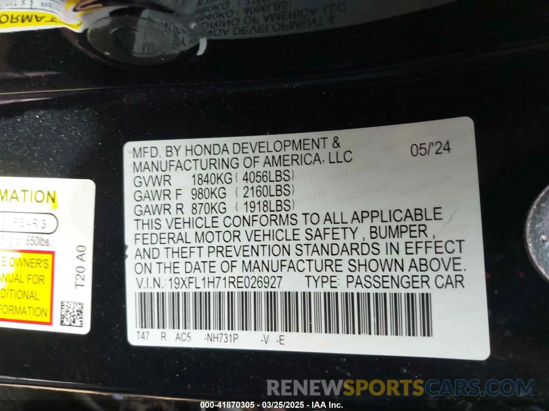 9 fotografías del automóvil dañado 19XFL1H71RE026927 HONDA CIVIC 2024