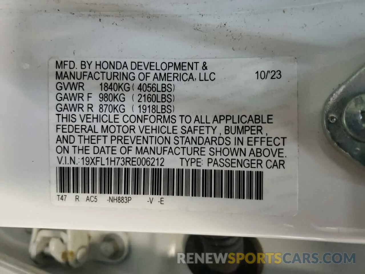 13 fotografías del automóvil dañado 19XFL1H73RE006212 HONDA CIVIC 2024