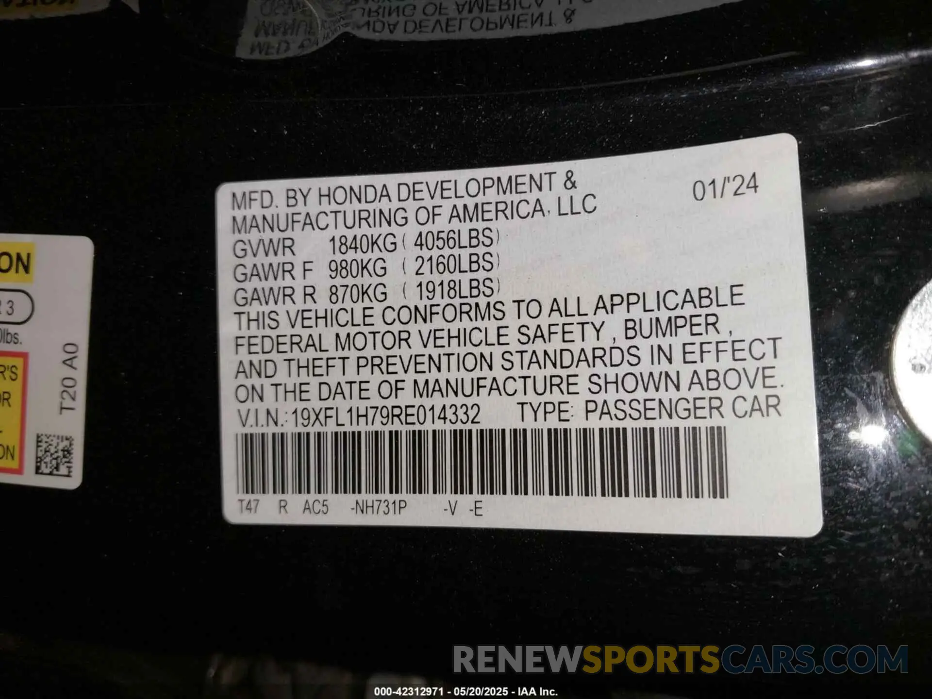 9 fotografías del automóvil dañado 19XFL1H79RE014332 HONDA CIVIC 2024