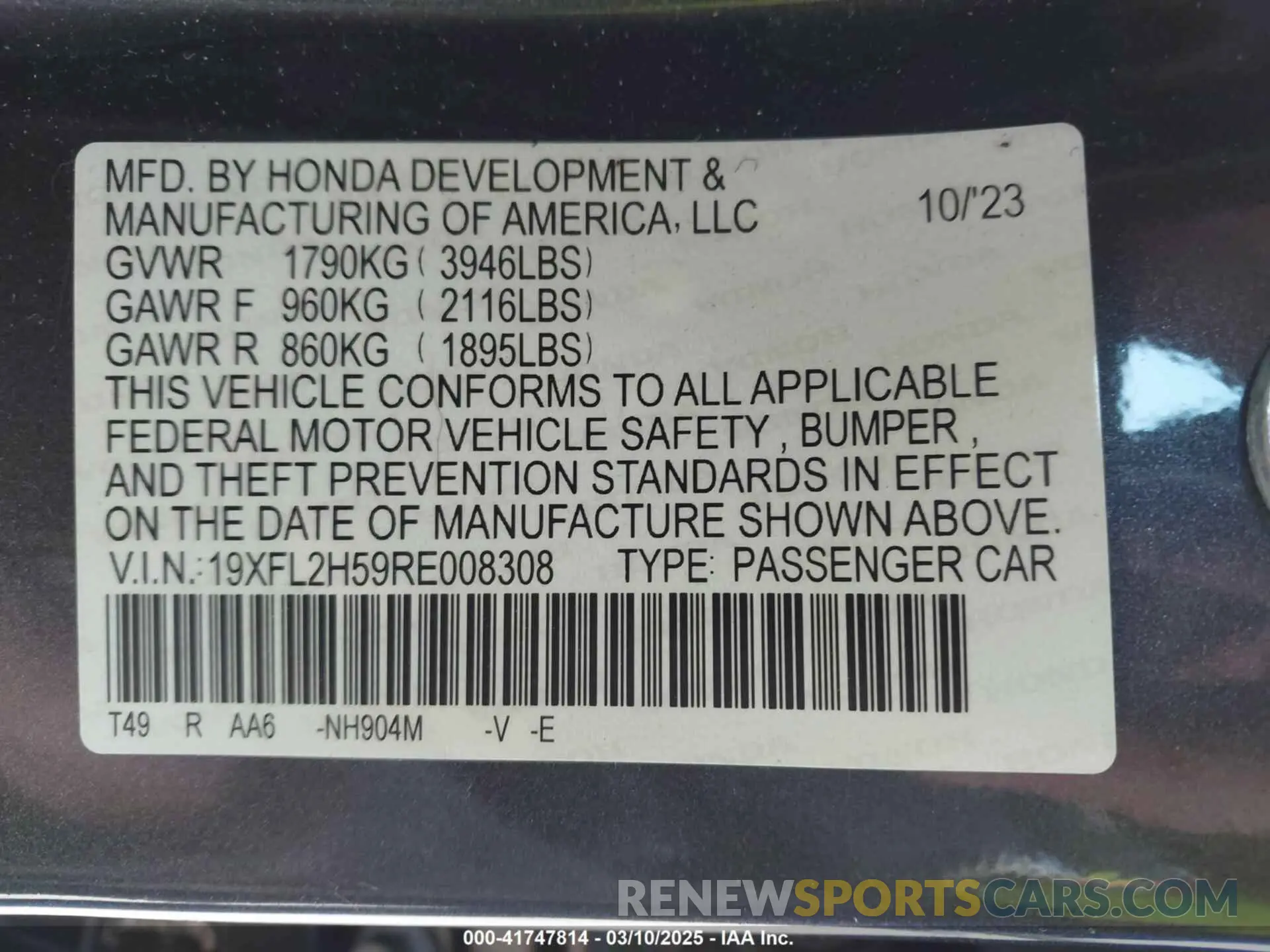 9 fotografías del automóvil dañado 19XFL2H59RE008308 HONDA CIVIC 2024