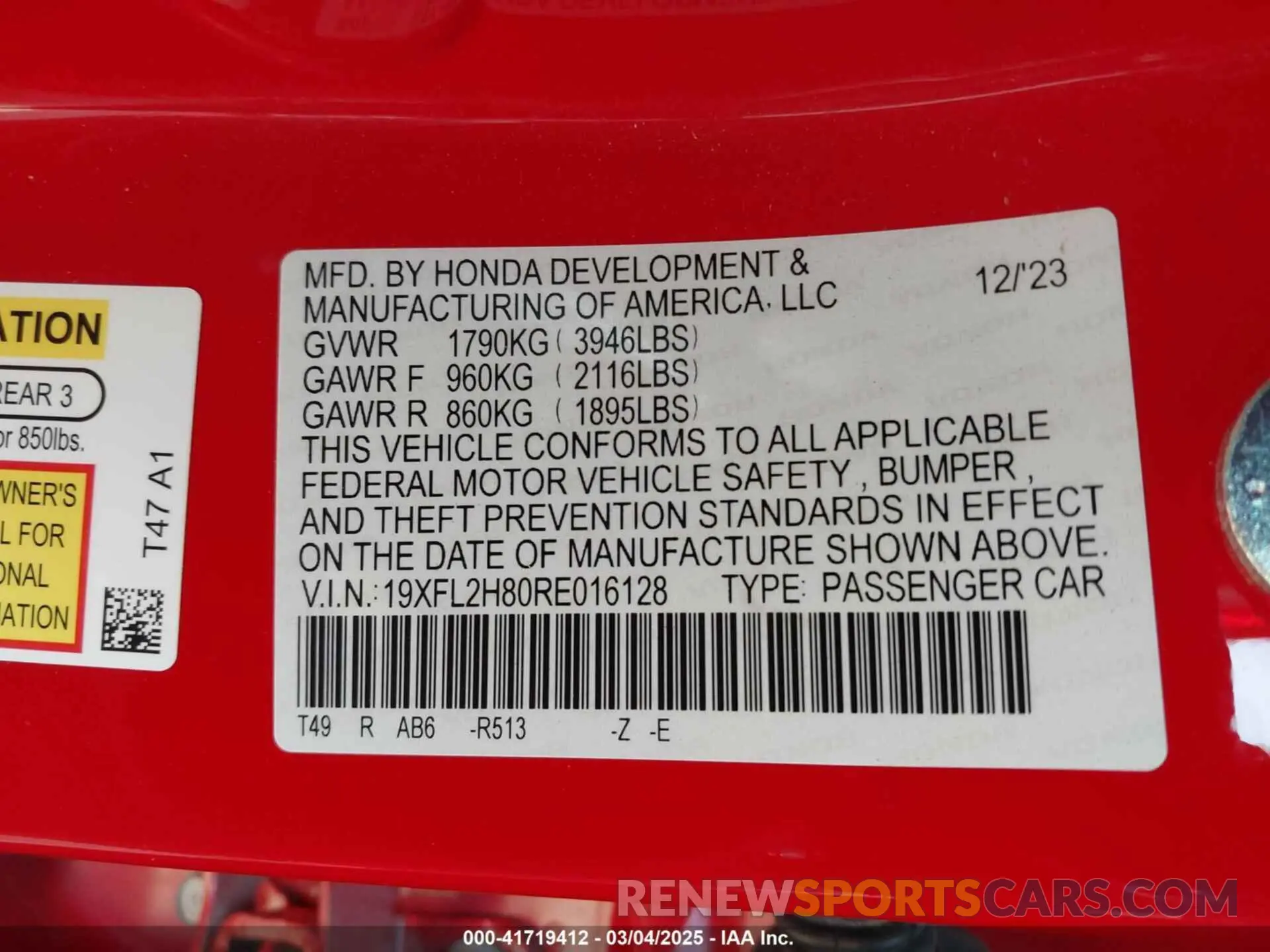 9 fotografías del automóvil dañado 19XFL2H80RE016128 HONDA CIVIC 2024